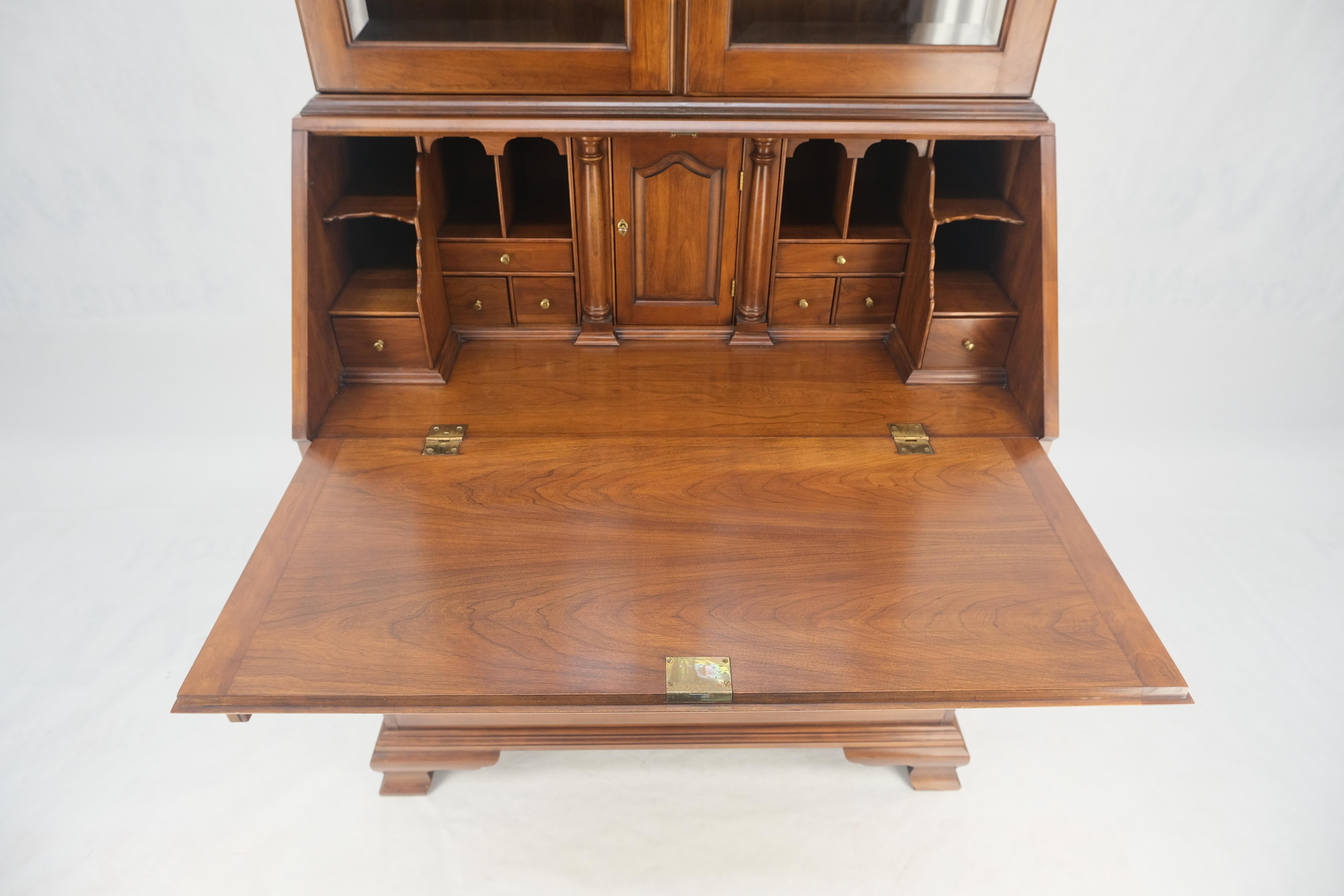 Brass Henkel-Harris 2 Part Solid Wild Black Cherry Secretary Drop Front Desk Bookcase For Sale