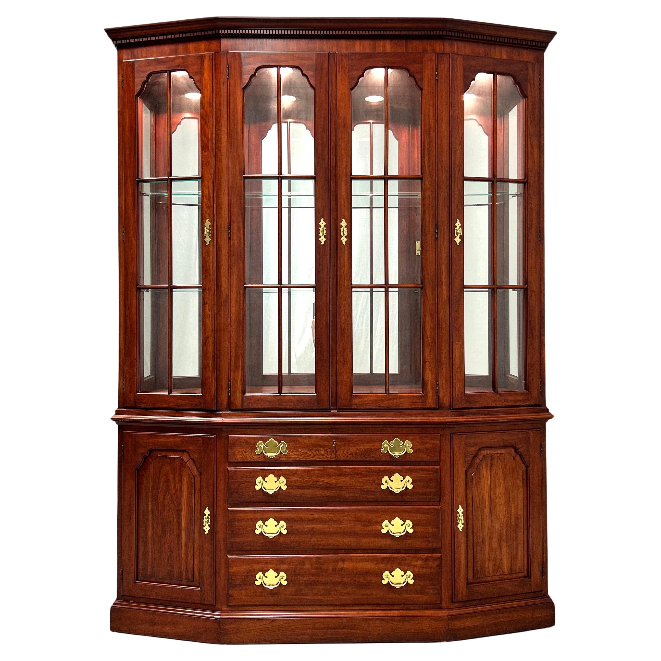 HENKEL HARRIS 2364 24 Solid Wild Black Cherry Traditional Canted China Cabinet For Sale