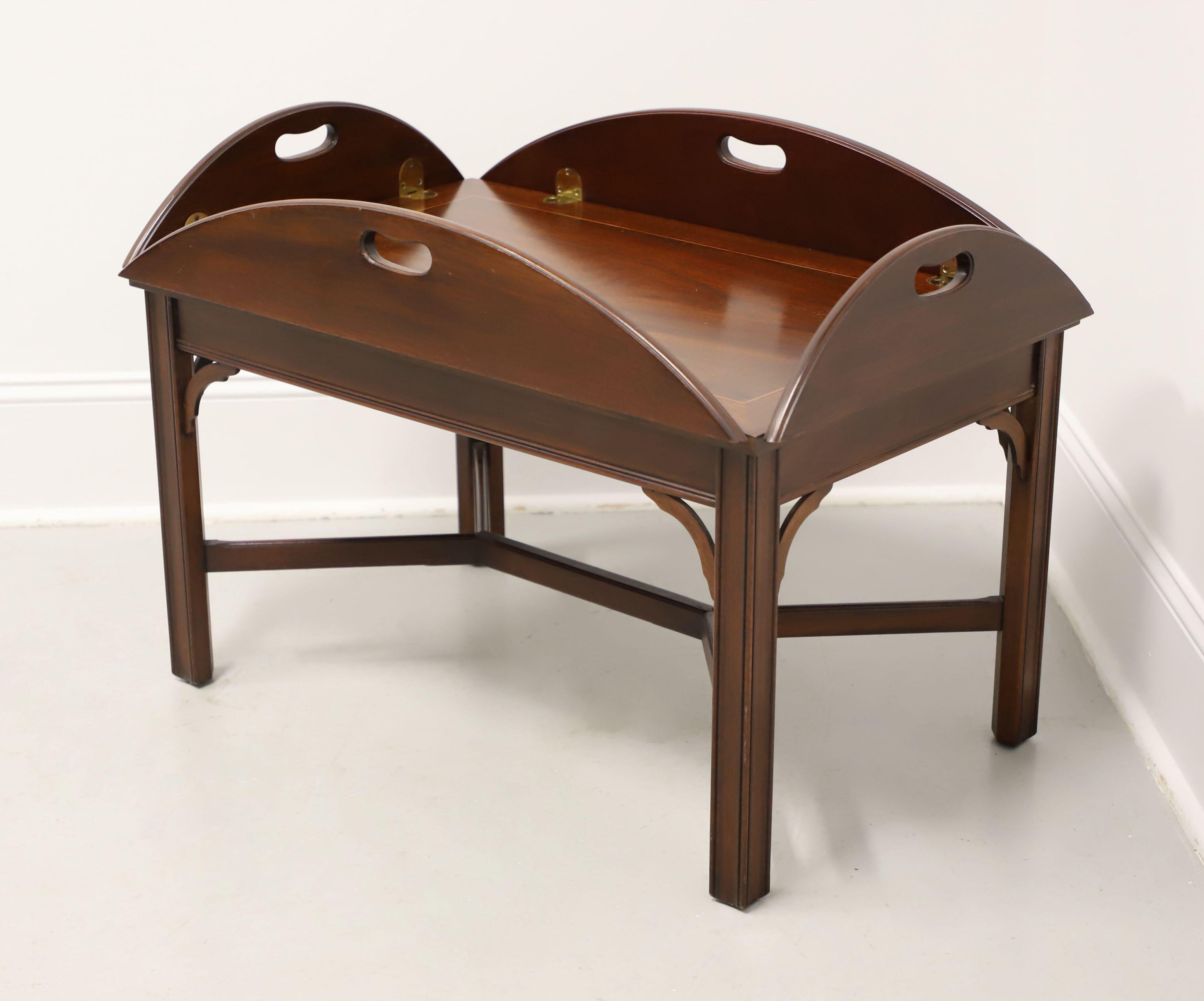 American HENKEL HARRIS 5212 29 Banded Mahogany Chippendale Butler's Tray Coffee Table For Sale