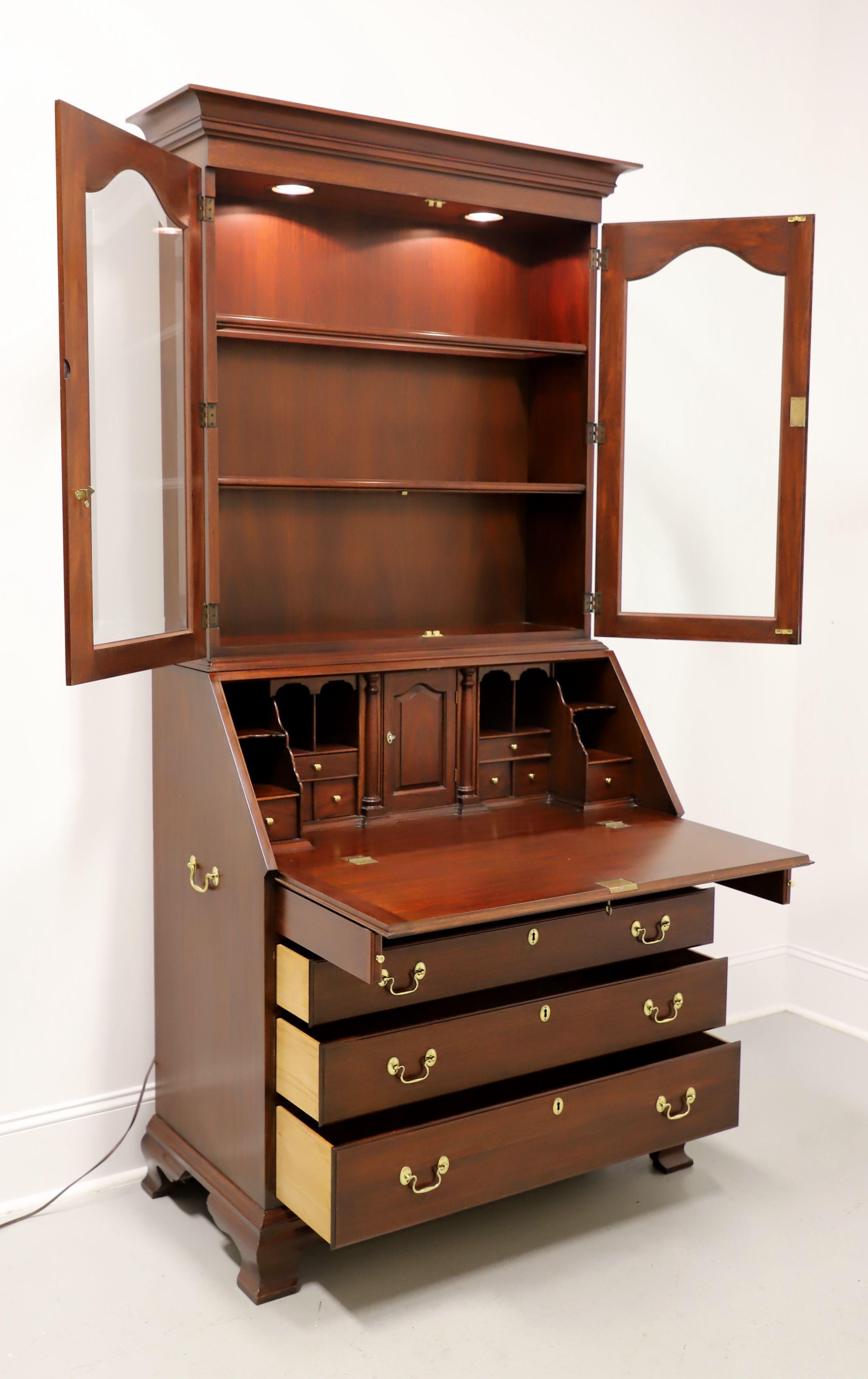 20th Century HENKEL HARRIS 6001/6003 Mahogany Chippendale Secretary Desk w/ Lighted Bookcase
