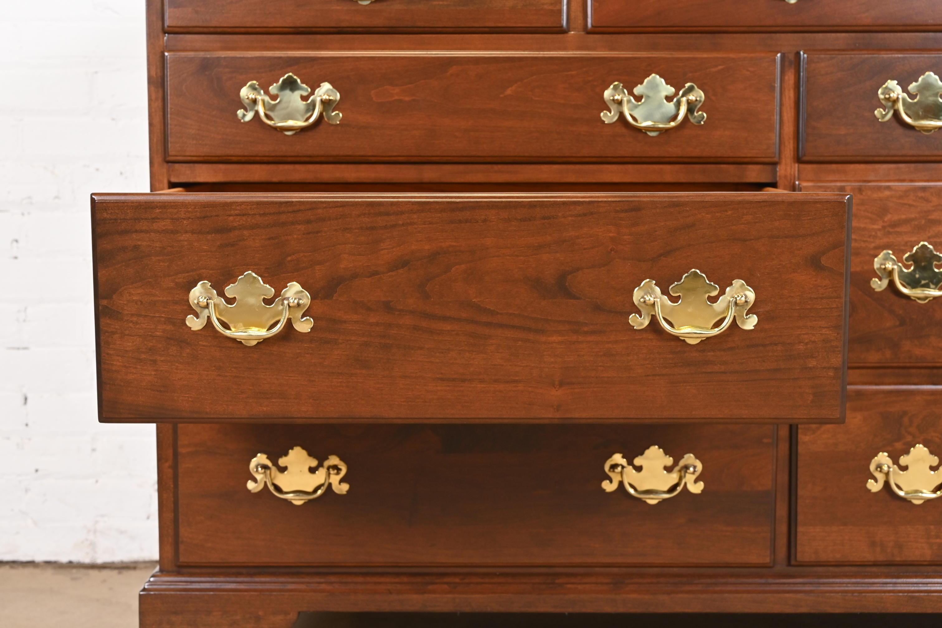 Henkel Harris American Chippendale Solid Cherry Wood Dresser, Newly Refinished For Sale 5