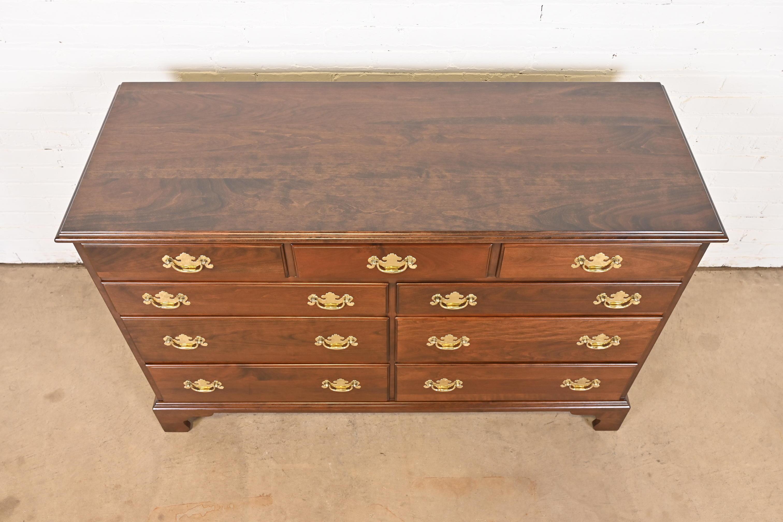 Henkel Harris American Chippendale Solid Cherry Wood Dresser, Newly Refinished For Sale 9