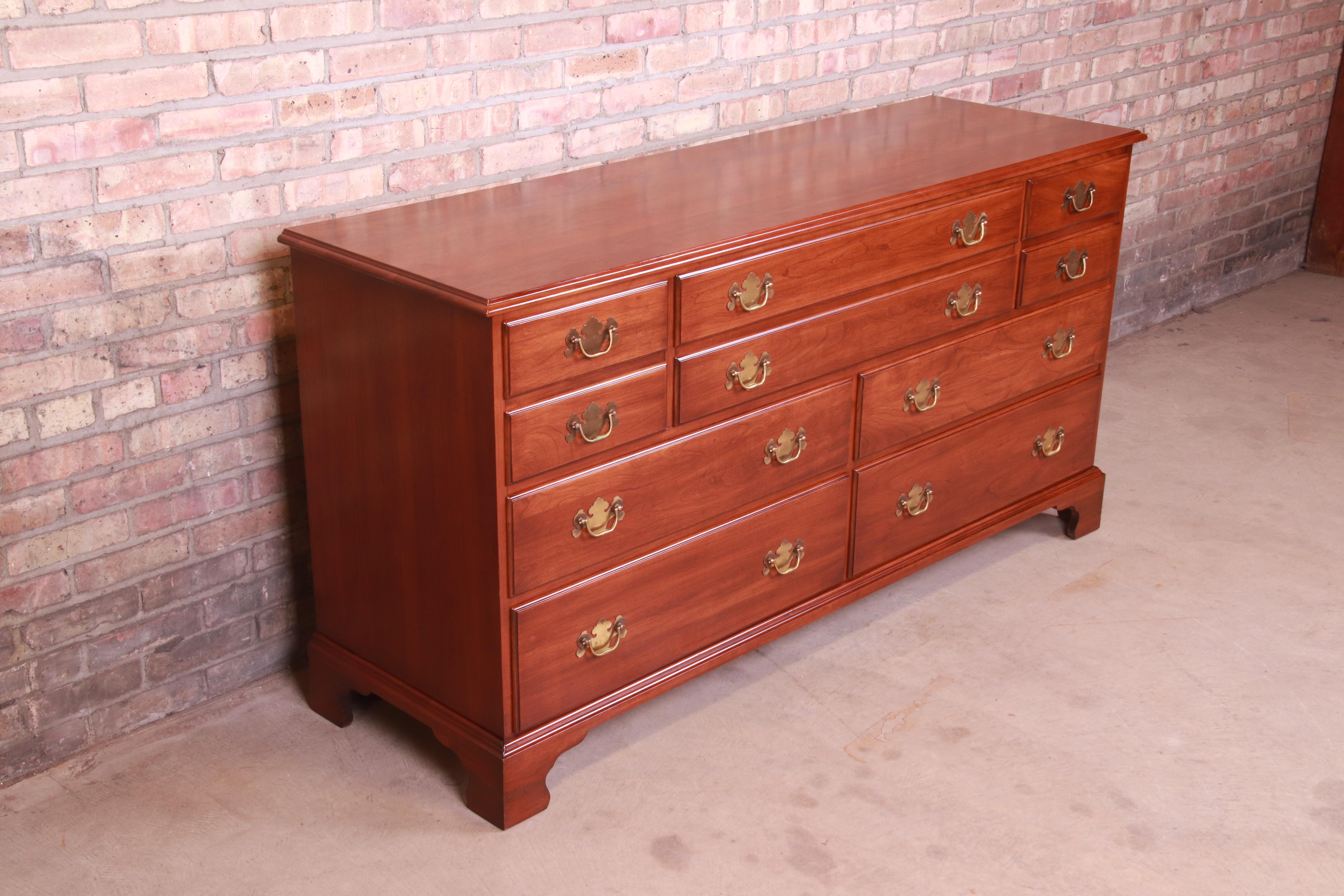 Henkel Harris American Chippendale Solid Cherrywood Dresser, Newly Refinished In Good Condition In South Bend, IN