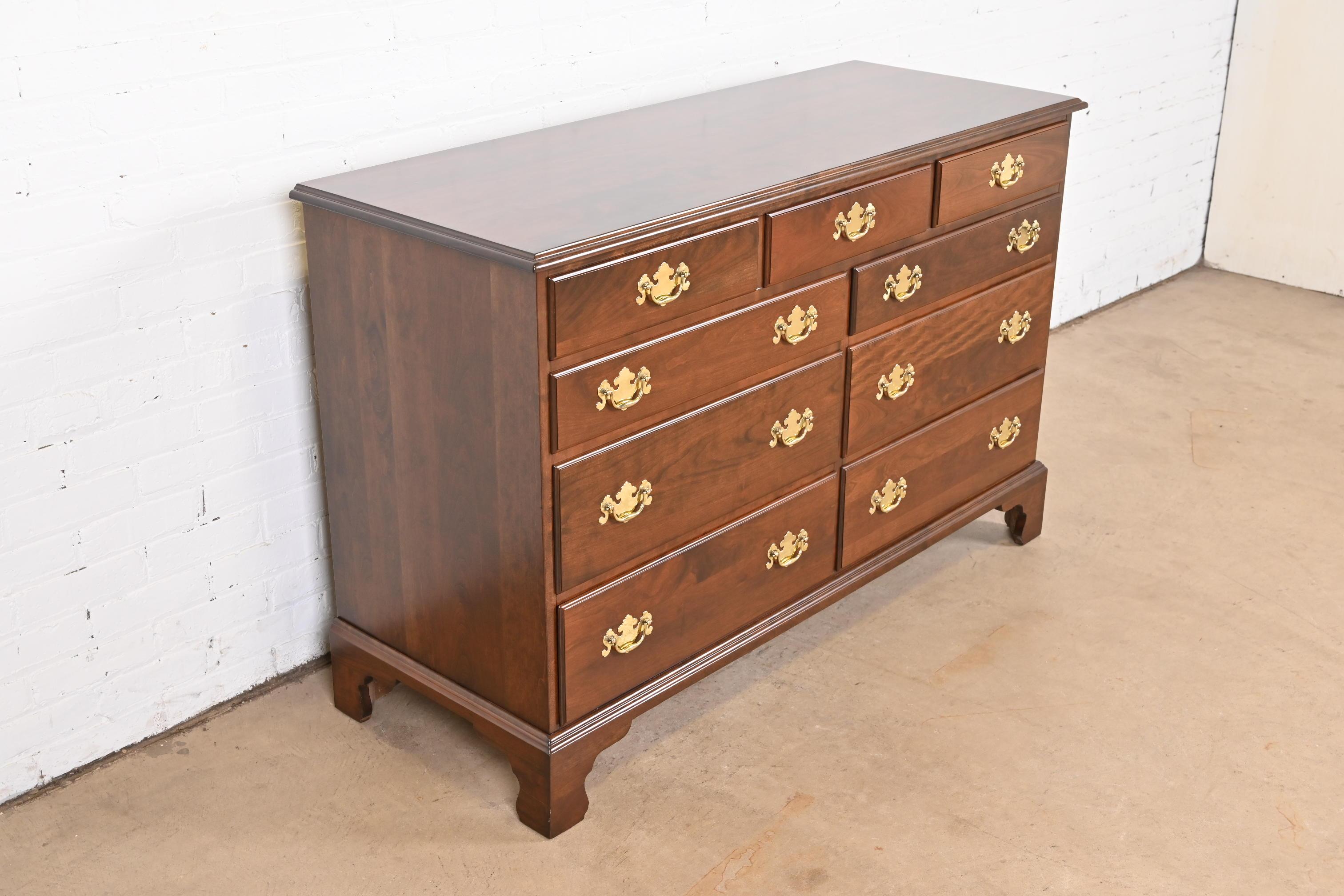 Henkel Harris American Chippendale Solid Cherry Wood Dresser, Newly Refinished For Sale 1