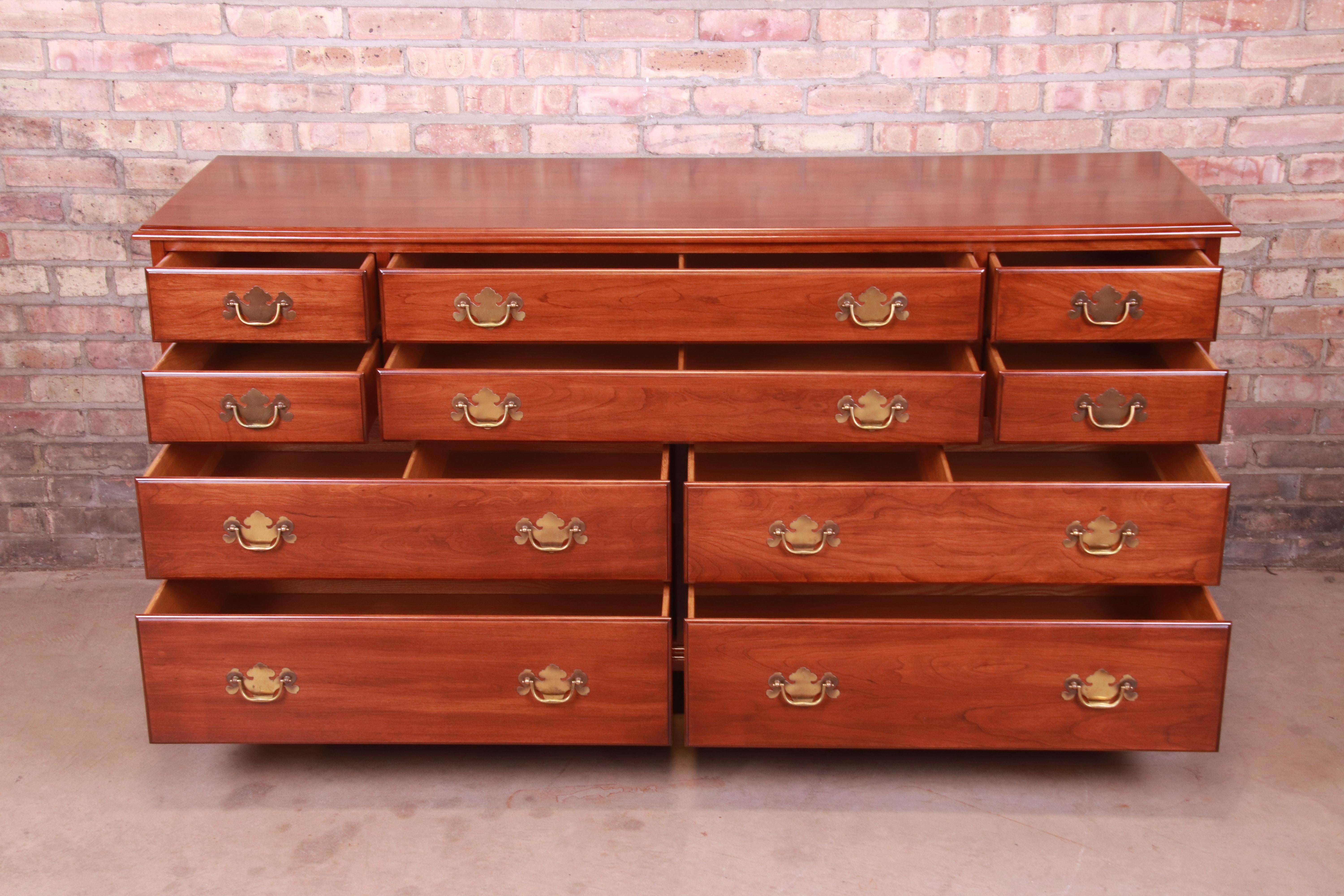 20th Century Henkel Harris American Chippendale Solid Cherrywood Dresser, Newly Refinished