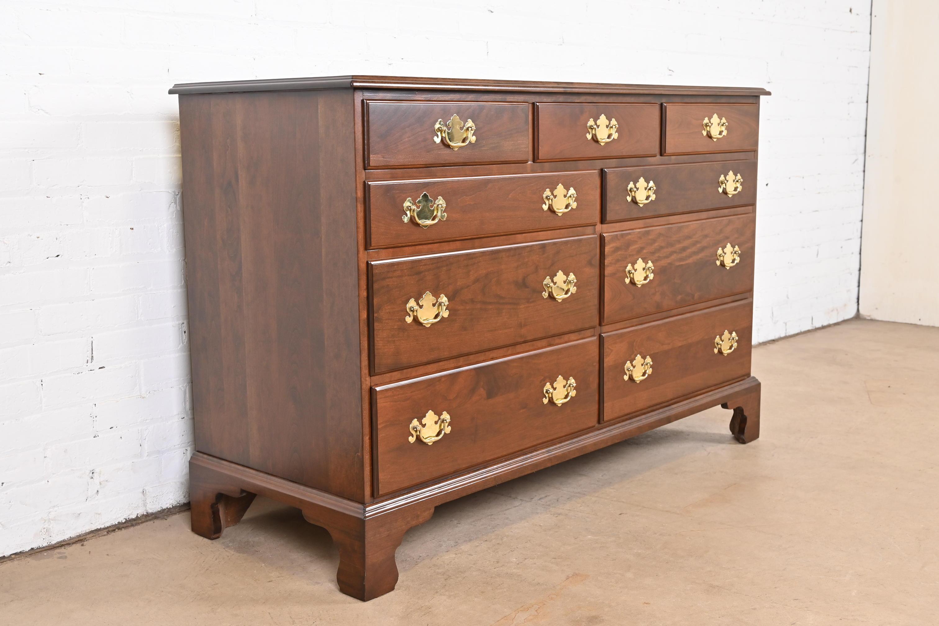 Henkel Harris American Chippendale Solid Cherry Wood Dresser, Newly Refinished For Sale 2