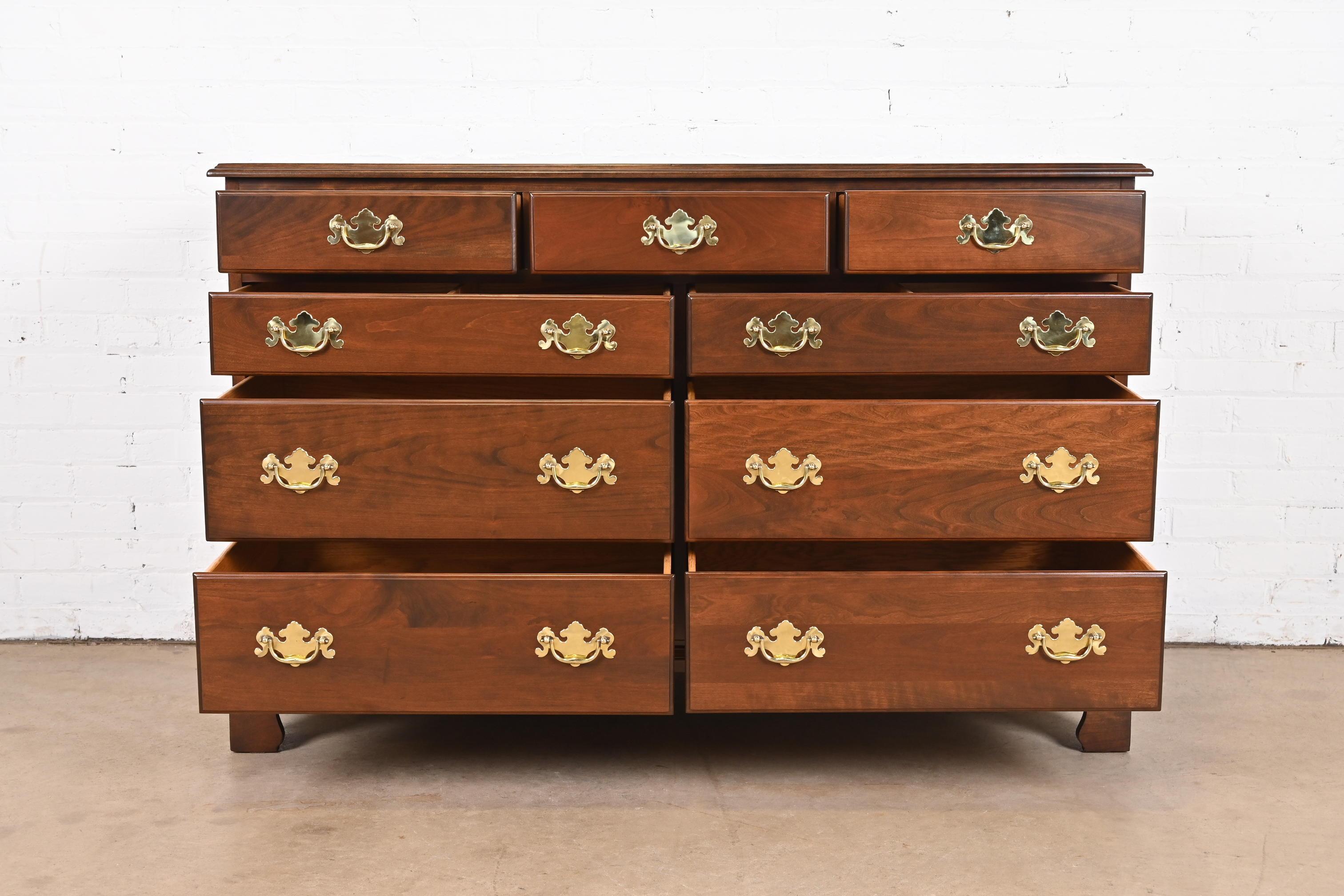 Henkel Harris American Chippendale Solid Cherry Wood Dresser, Newly Refinished For Sale 3