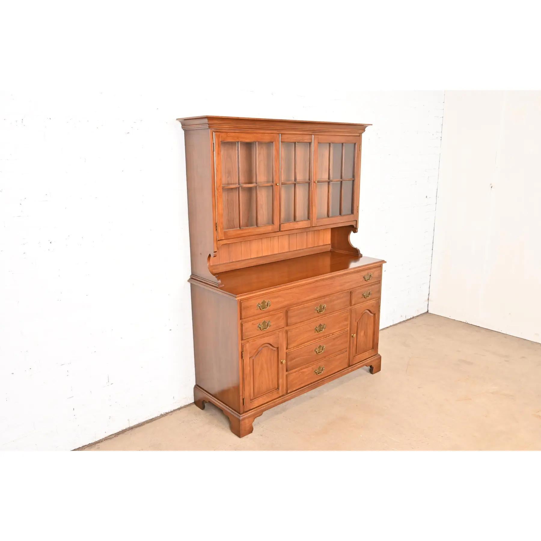 Brass Henkel Harris American Colonial Cherry Wood Breakfront Sideboard Buffet For Sale
