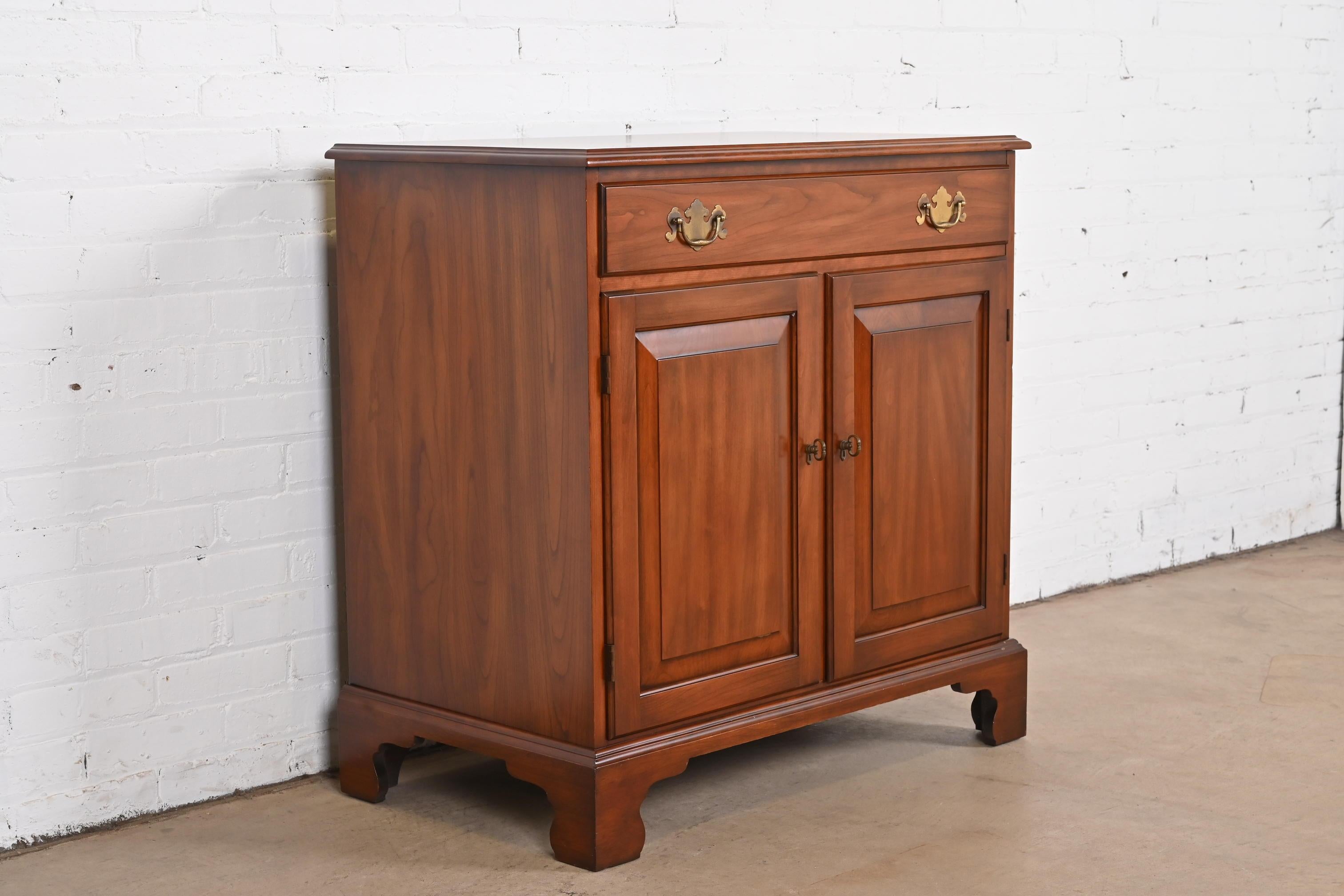 Brass Henkel Harris American Colonial Cherry Wood Server or Bar Cabinet, Restored For Sale