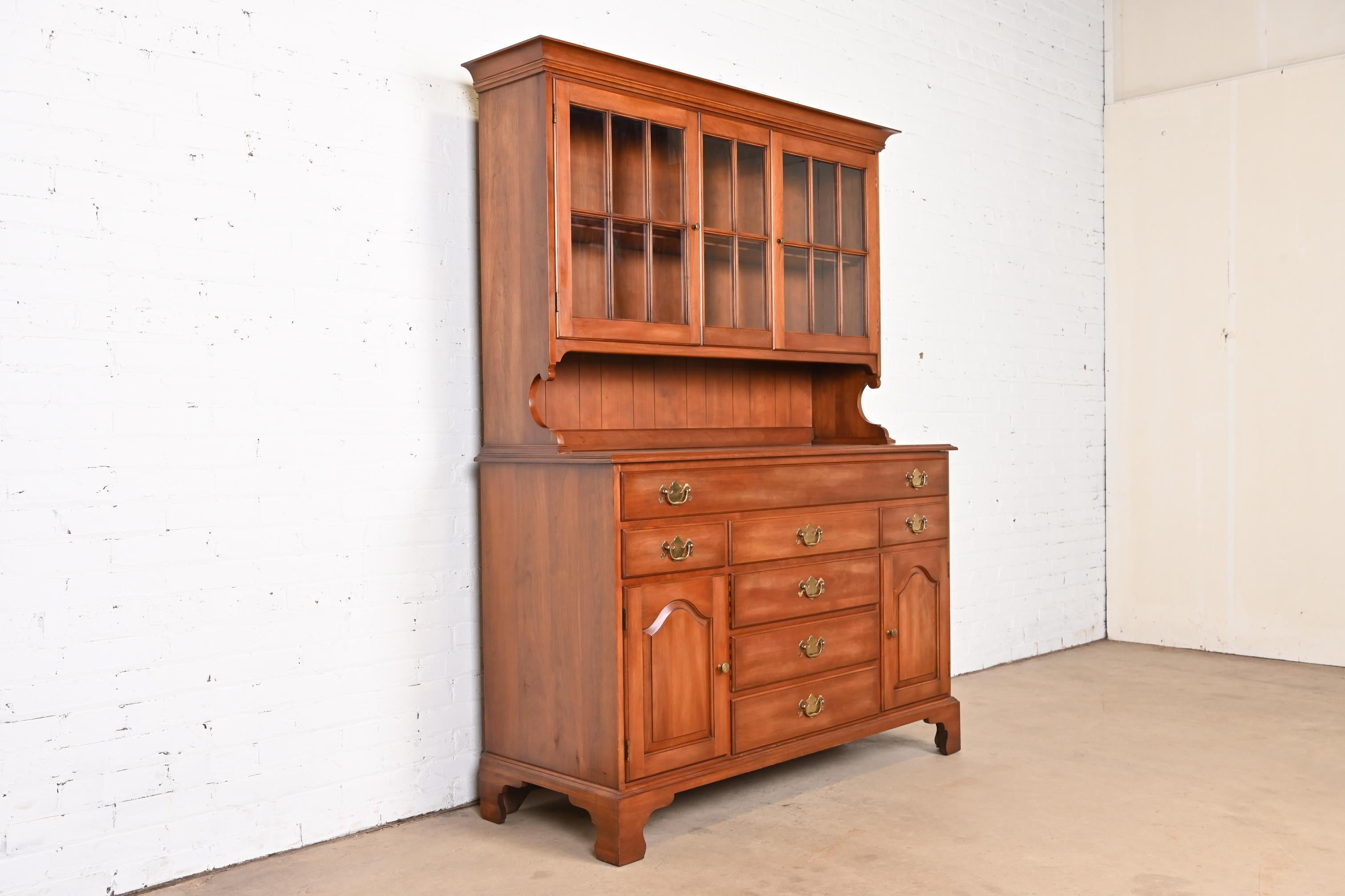 Late 20th Century Henkel Harris American Colonial Cherry Wood Sideboard Buffet With Hutch Top