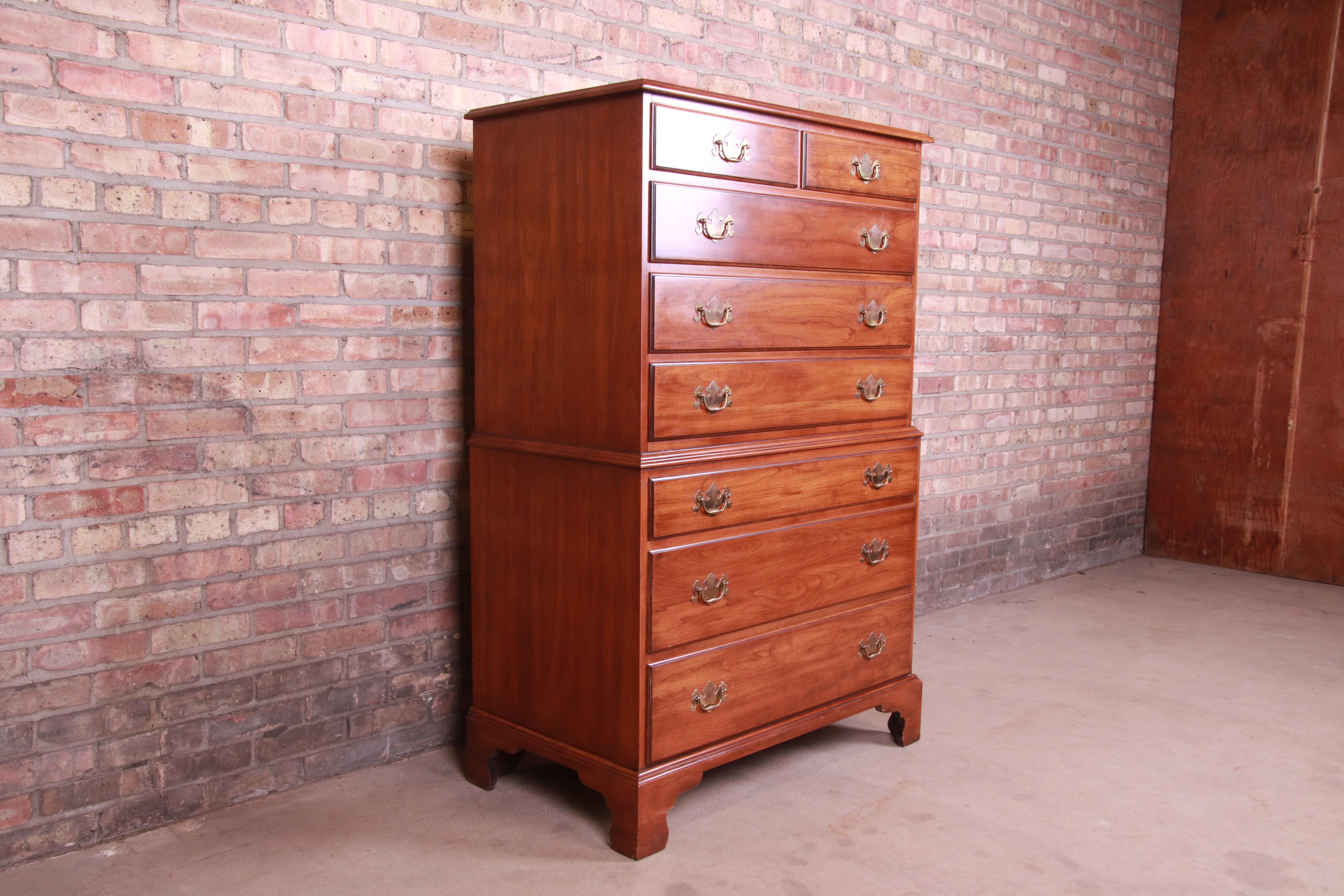 Henkel Harris American Colonial Solid Cherry Highboy Dresser In Good Condition In South Bend, IN