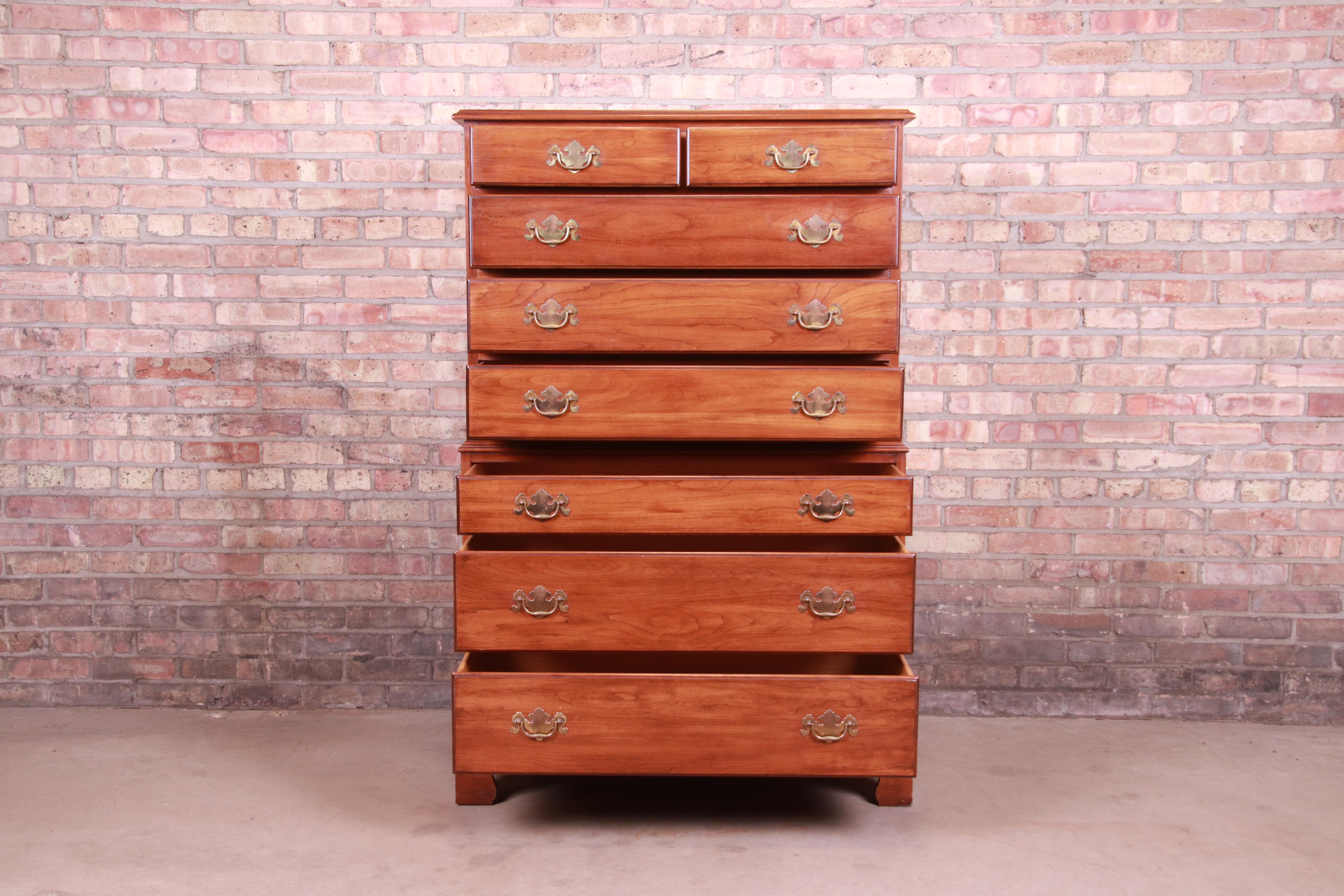 20th Century Henkel Harris American Colonial Solid Cherry Highboy Dresser