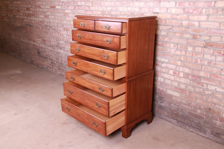 Henkel Harris American Colonial Solid Cherry Highboy Dresser For Sale
