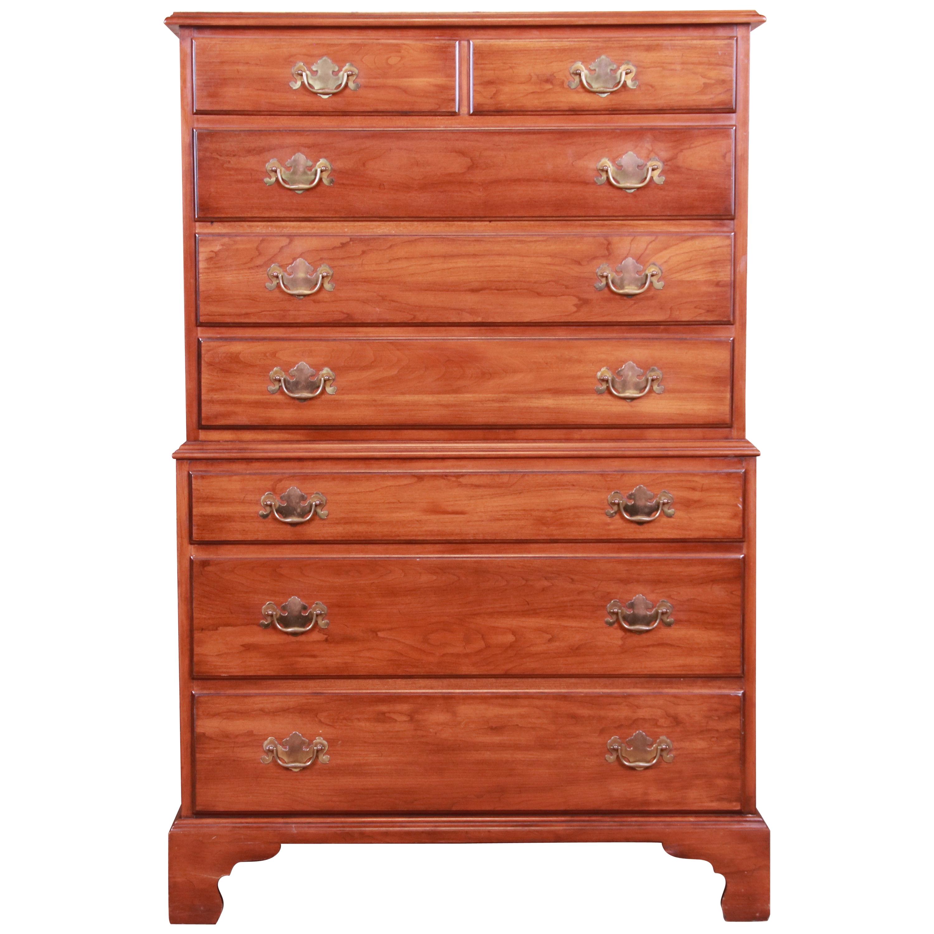 Henkel Harris American Colonial Solid Cherry Highboy Dresser For Sale at  1stDibs | solid cherry dresser, colonial dresser, high boy dresser