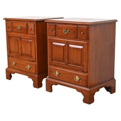 Henkel Harris American Colonial Solid Cherry Wood Bedside Chests, Pair