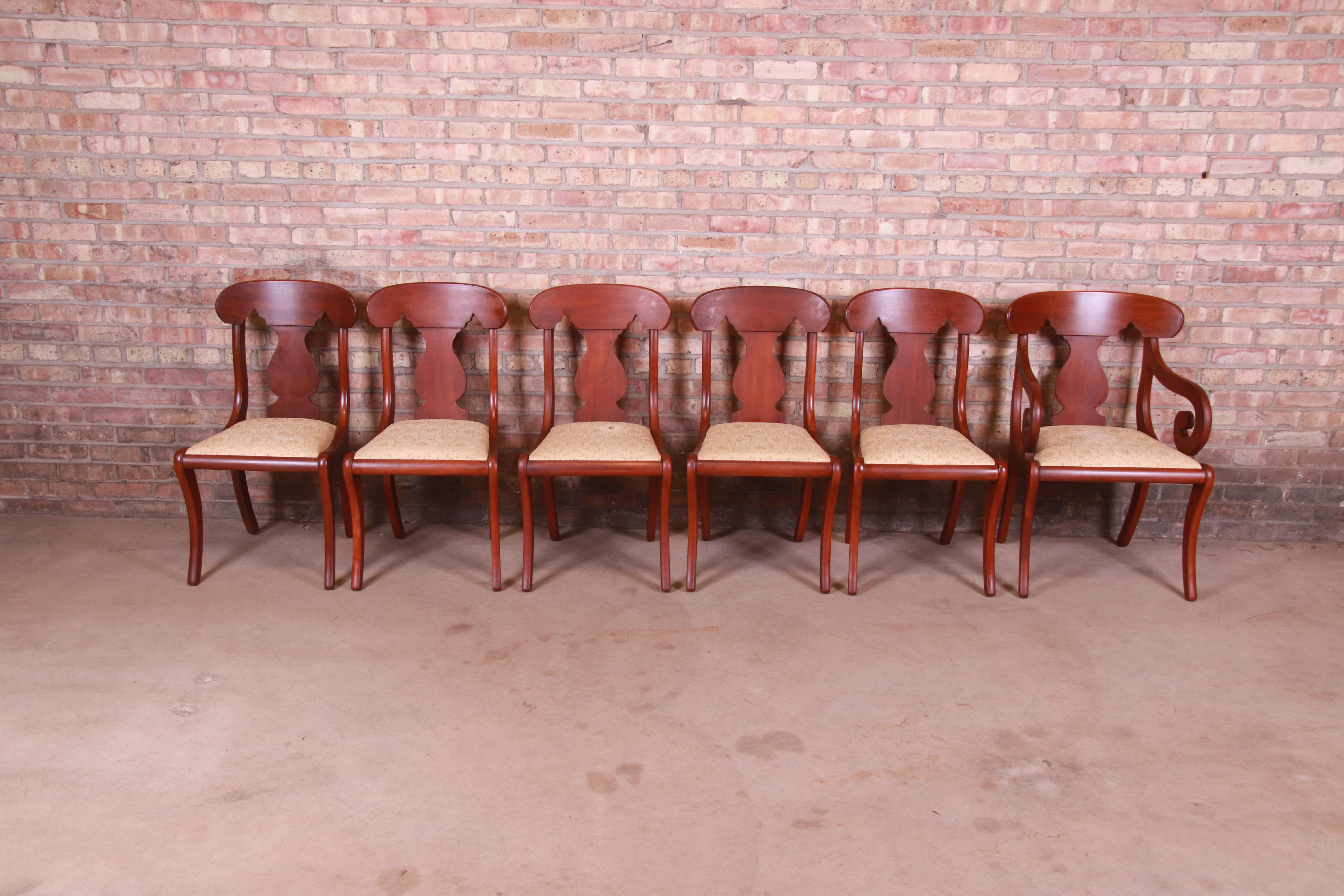 Mid-20th Century Henkel Harris American Colonial Solid Cherry Wood Dining Chairs, Set of Six