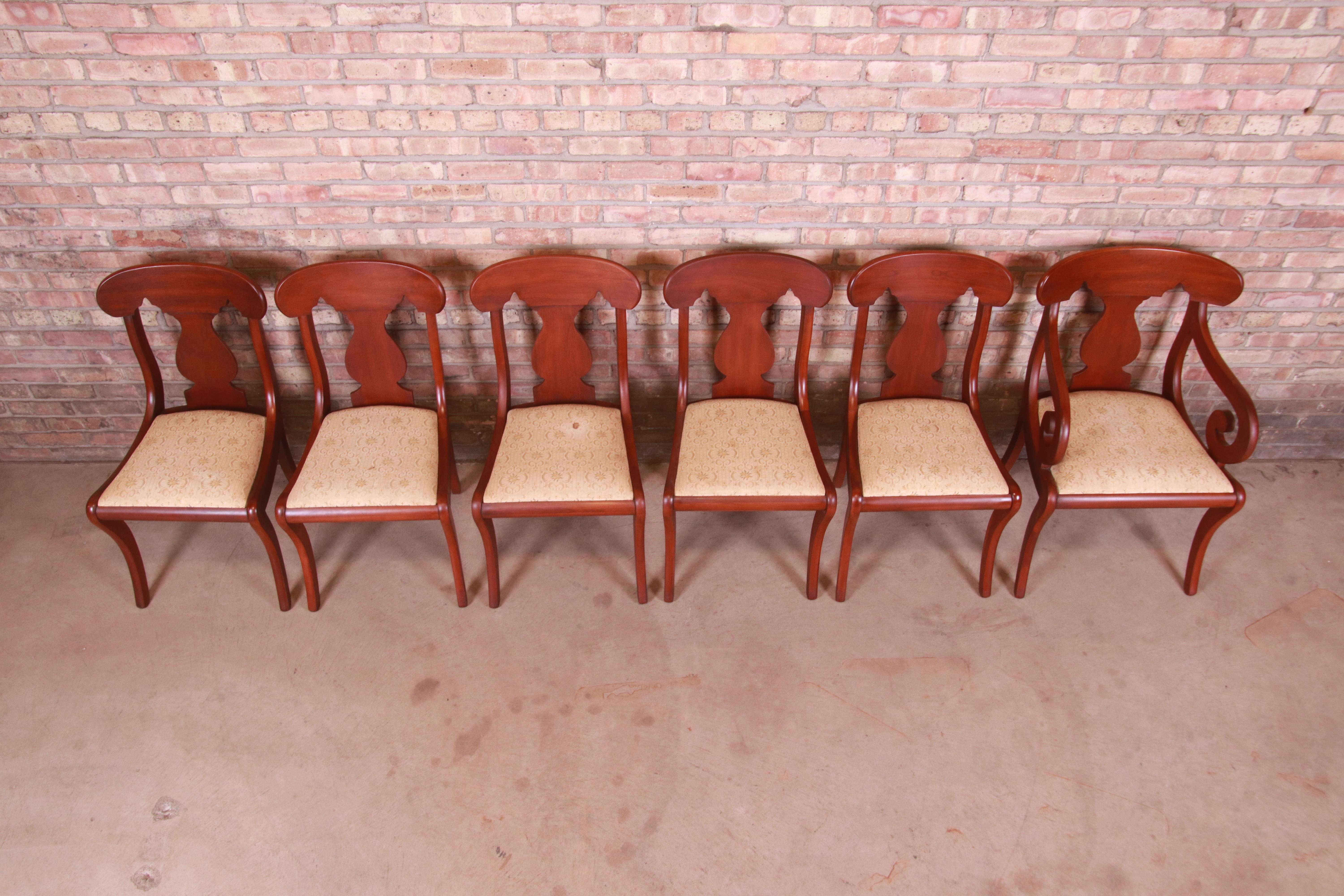 Upholstery Henkel Harris American Colonial Solid Cherry Wood Dining Chairs, Set of Six