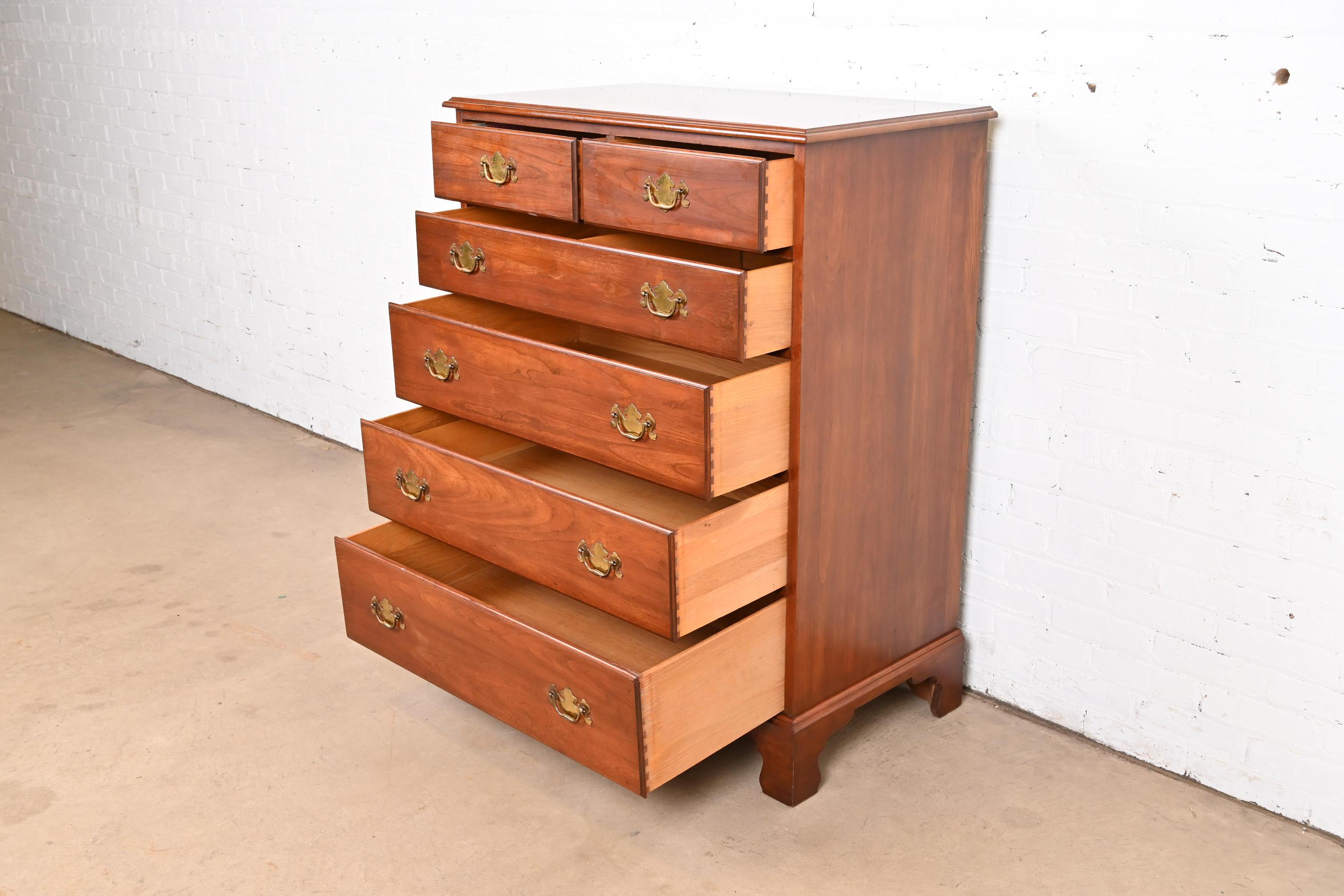 Henkel Harris American Colonial Solid Cherry Wood Highboy Dresser For Sale 1