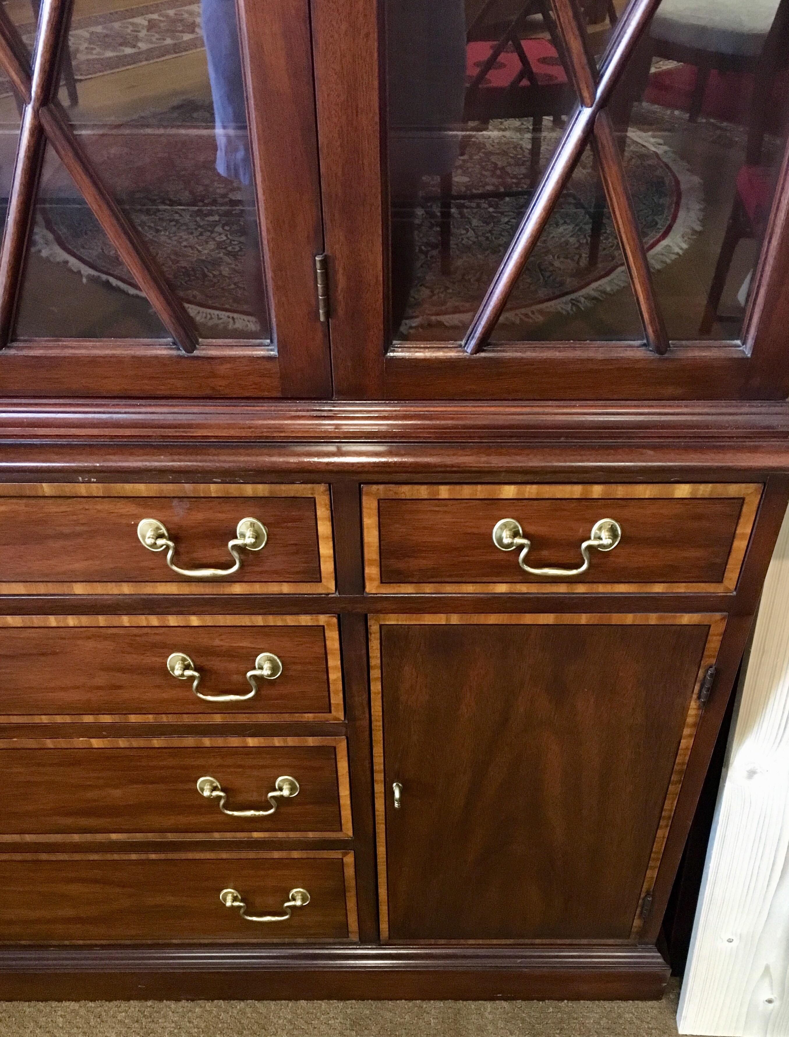 Chippendale Henkel Harris Breakfront Sideboard Buffet Mahogany Inlay