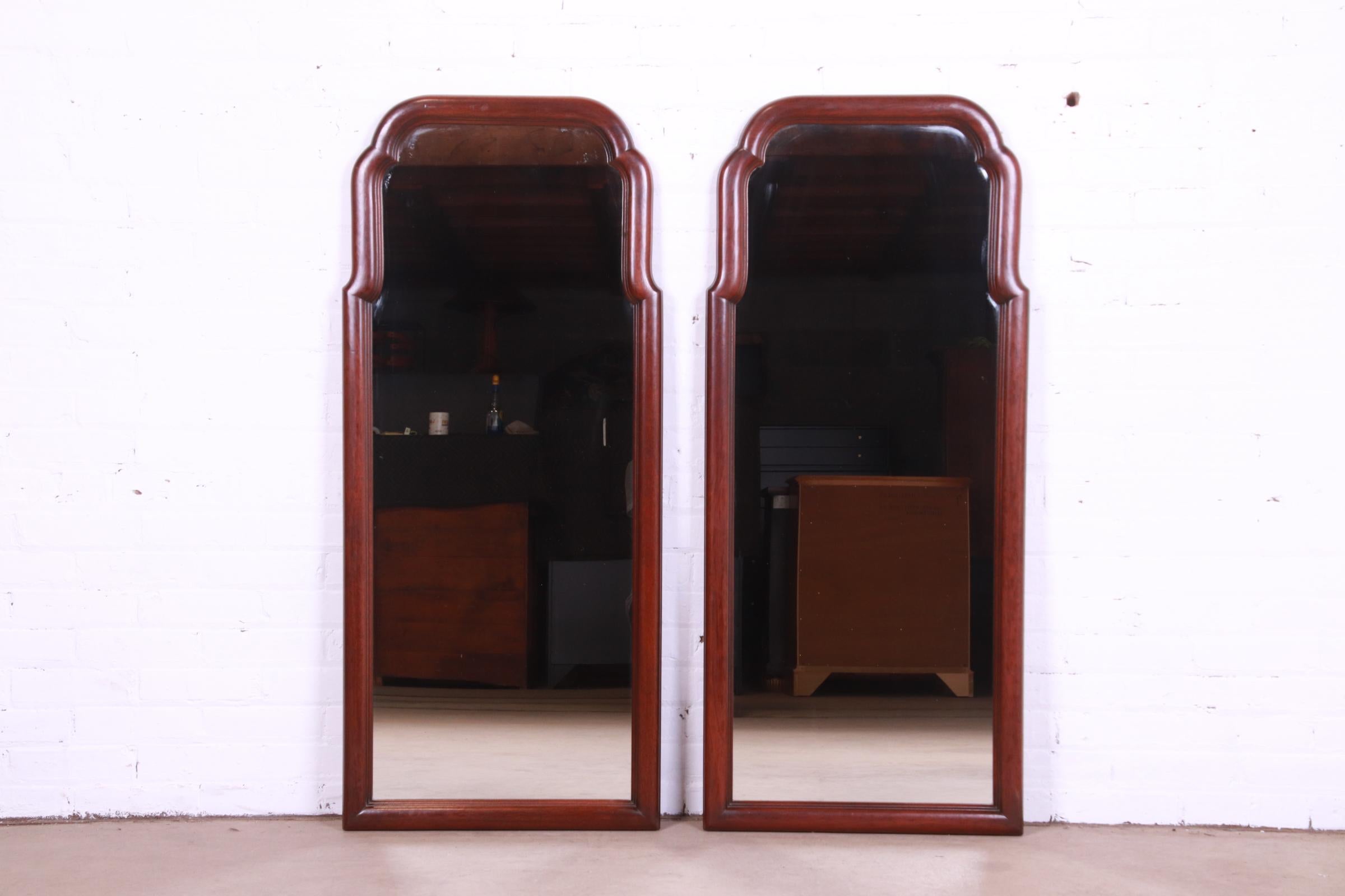 American Henkel Harris Carved Mahogany Framed Tall Mirrors, Pair