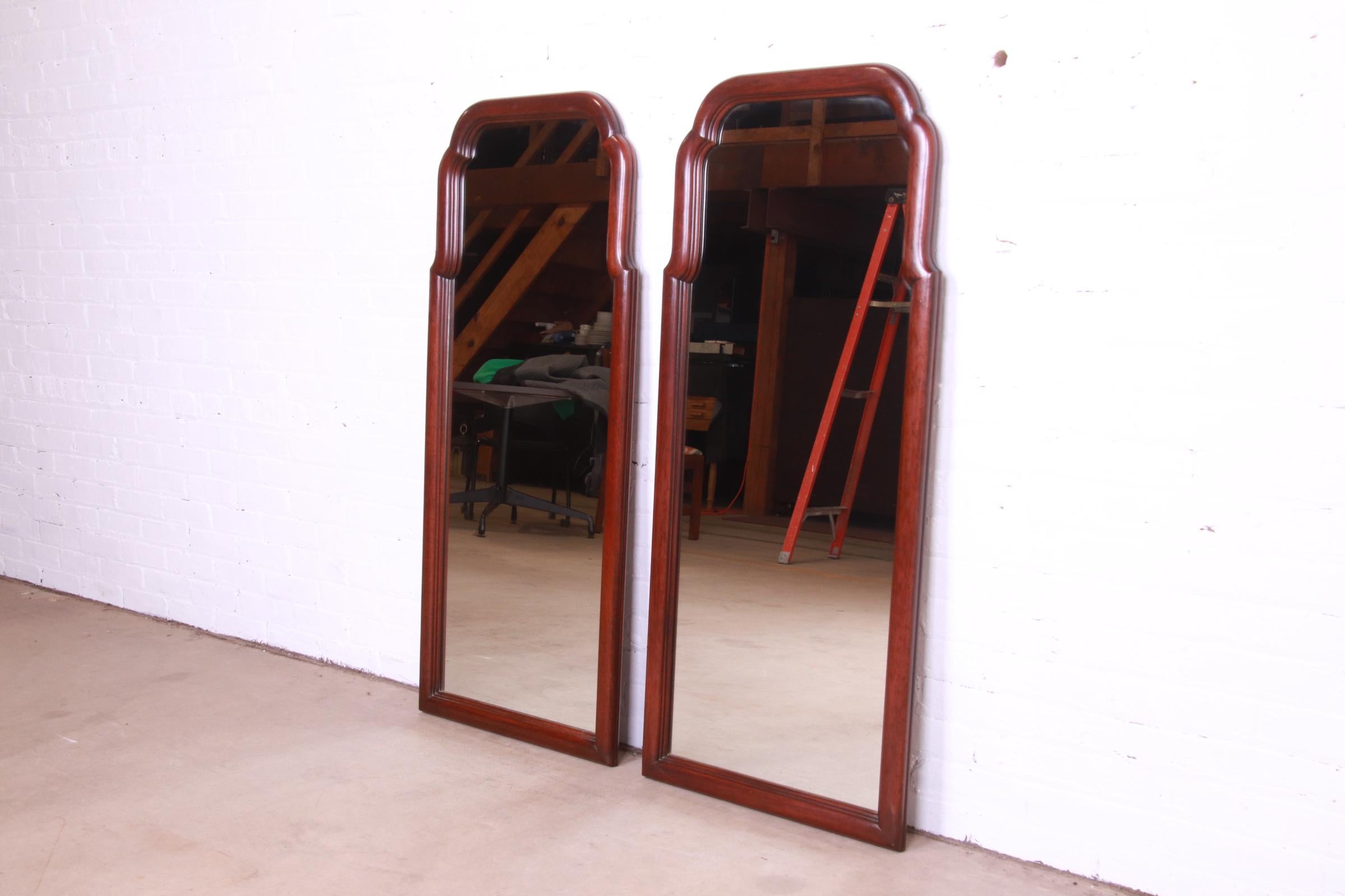 Late 20th Century Henkel Harris Carved Mahogany Framed Tall Mirrors, Pair