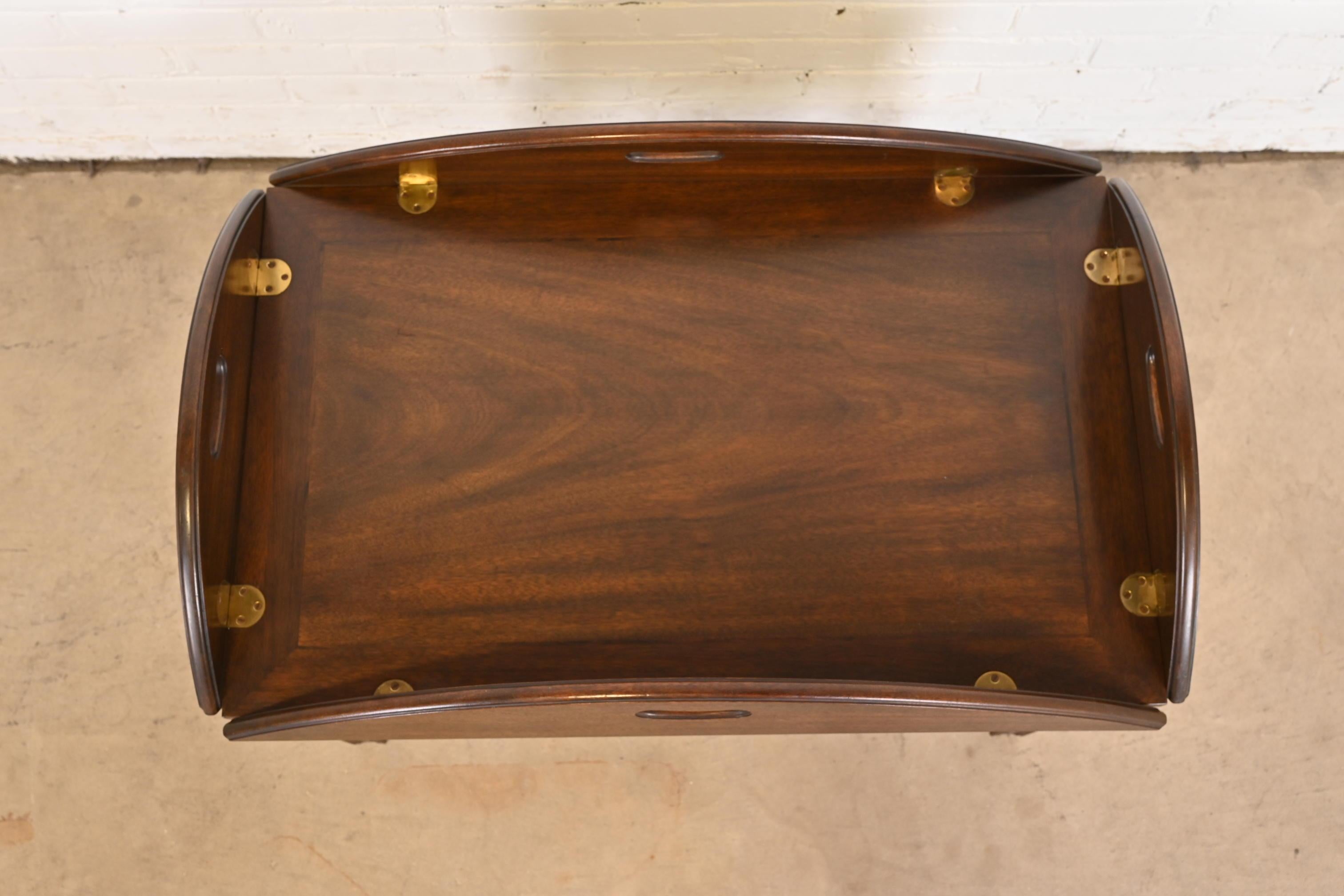 Brass Henkel Harris Chippendale Carved Mahogany Butler's Coffee Table For Sale