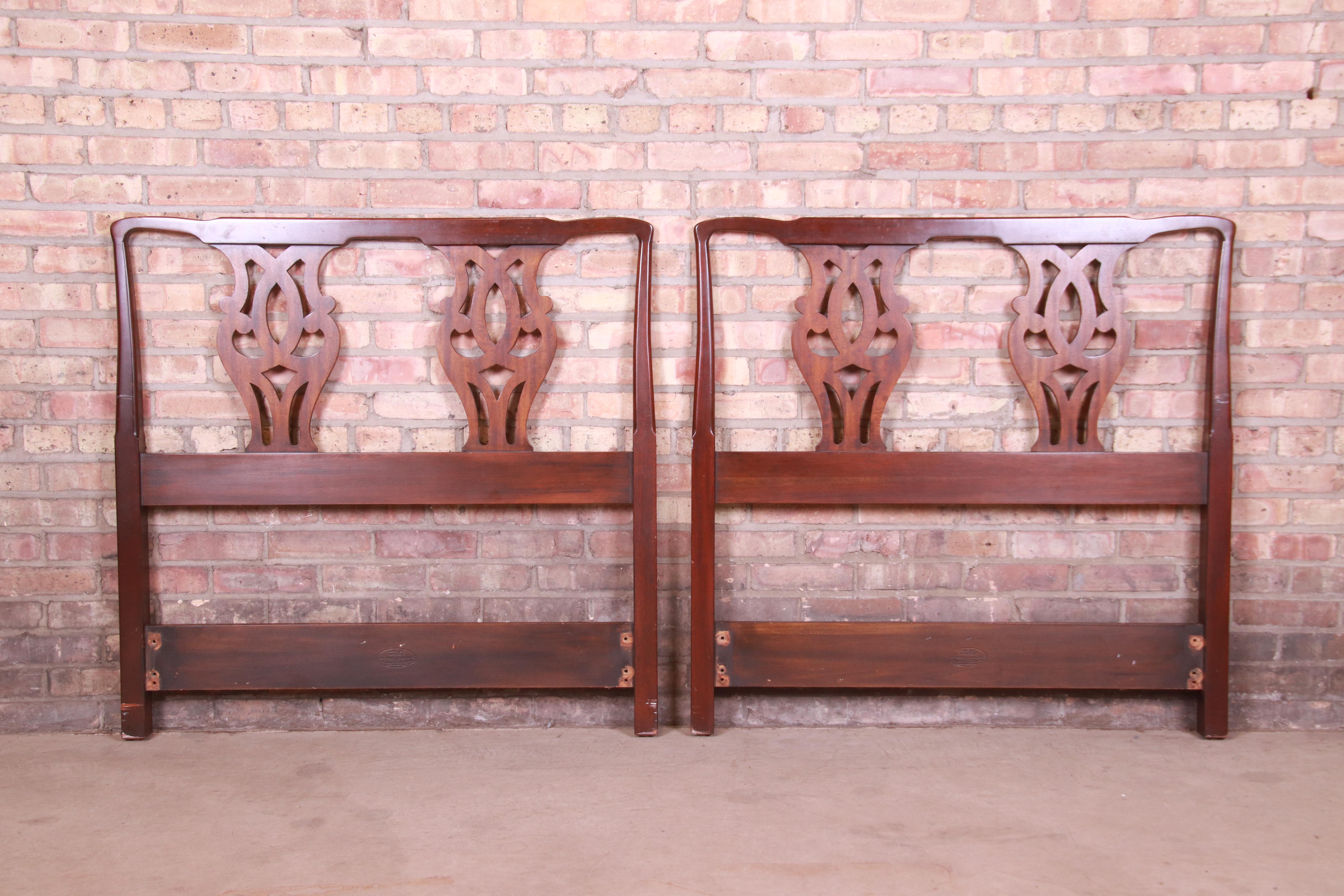 Henkel Harris Chippendale Carved Mahogany Twin Headboards, Pair 5