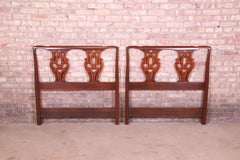 Henkel Harris Chippendale Carved Mahogany Twin Headboards, Pair