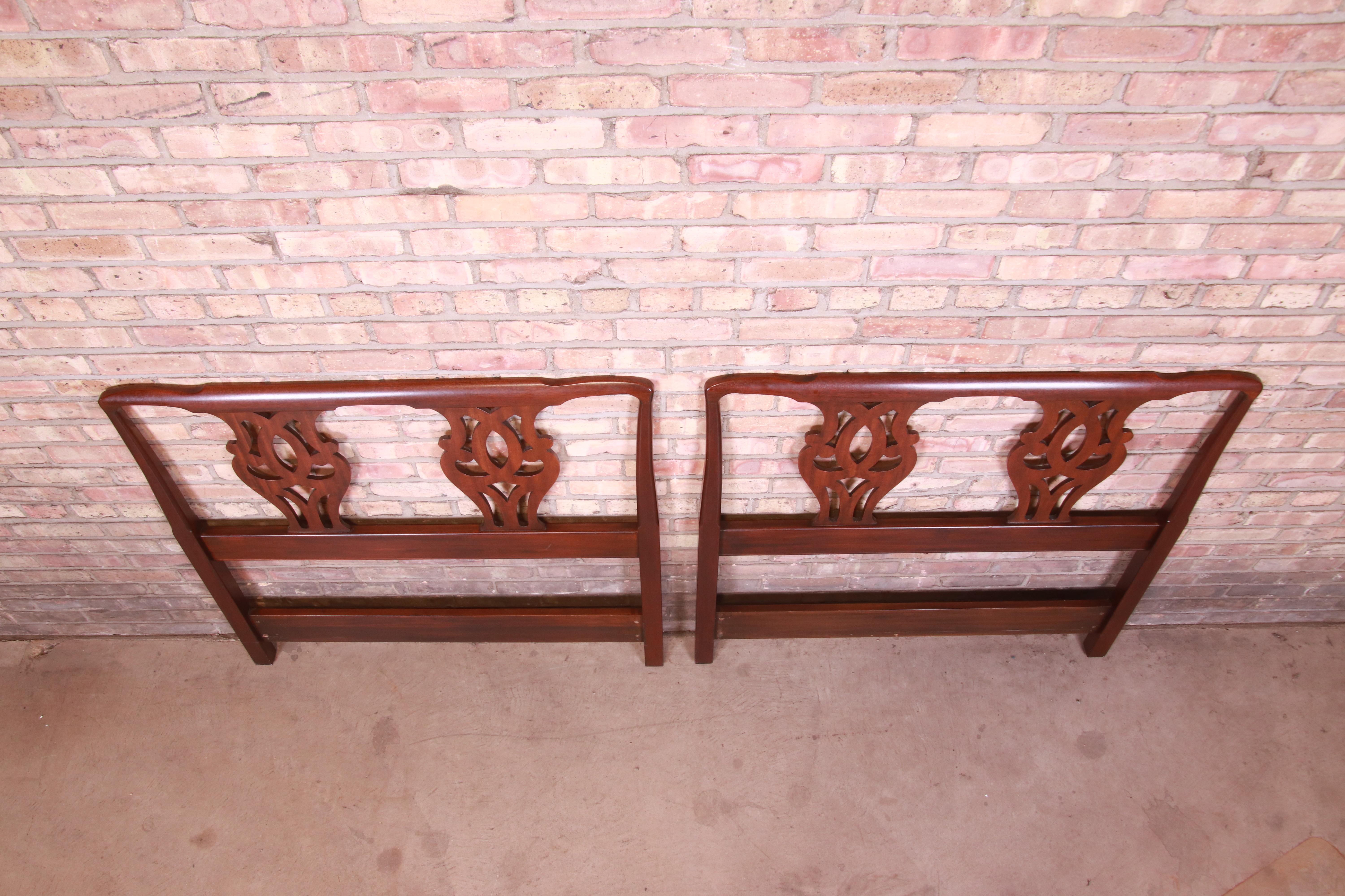 Henkel Harris Chippendale Carved Mahogany Twin Headboards, Pair 3