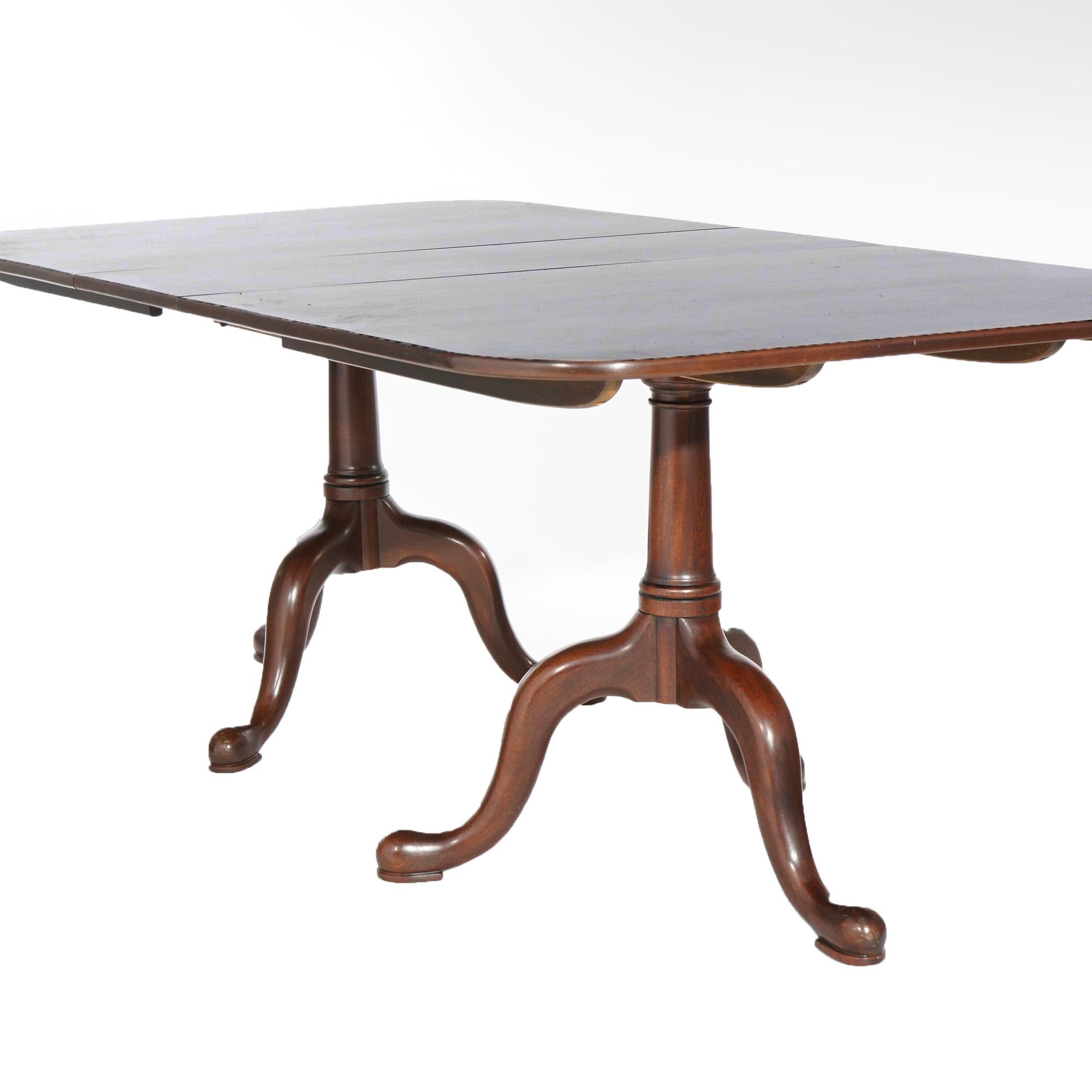 20th Century Henkel Harris Chippendale Double Pedestal Mahogany Extension Dining Table 20th C