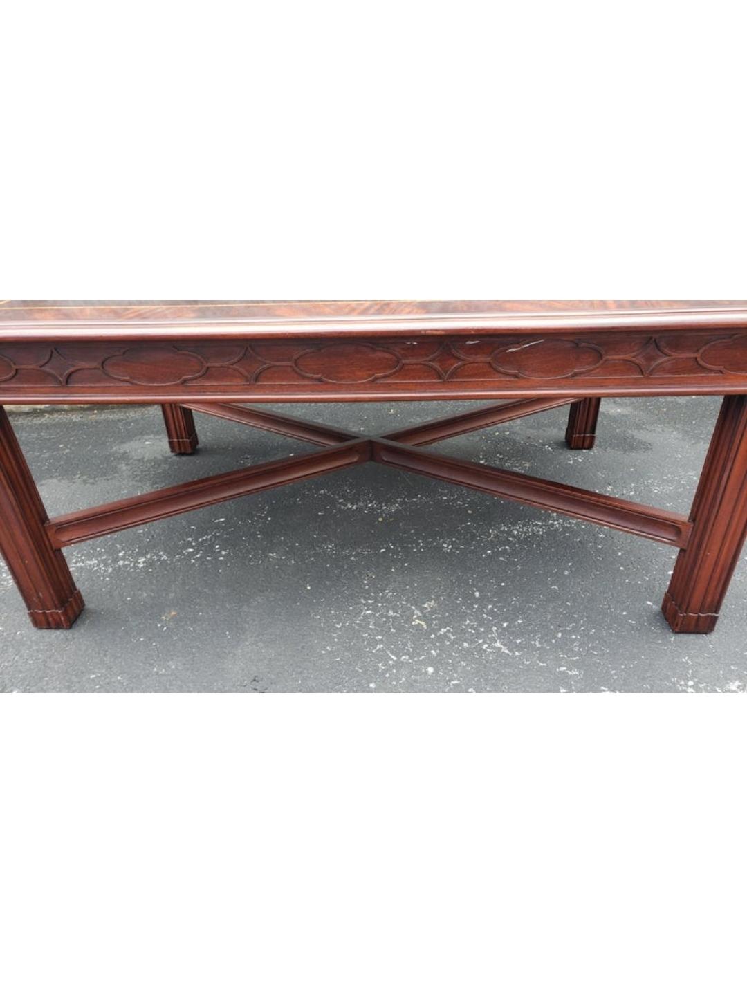 Henkel Harris Chippendale Mahogany and Tulipwood Inlay Coffee Table w/ Fretwork For Sale 3