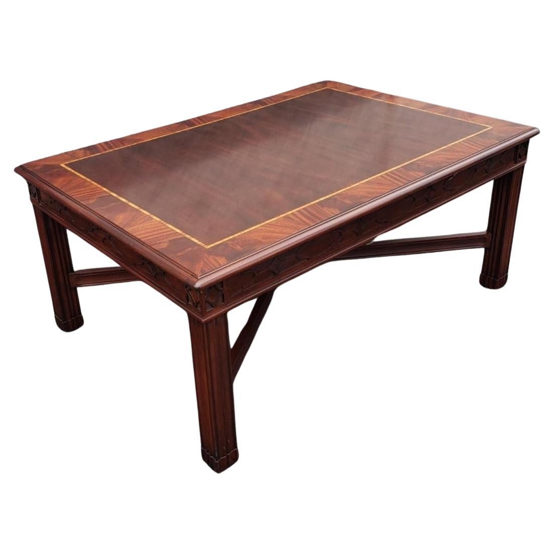Henkel Harris Chippendale Mahogany and Tulipwood Inlay Coffee Table w/ Fretwork For Sale