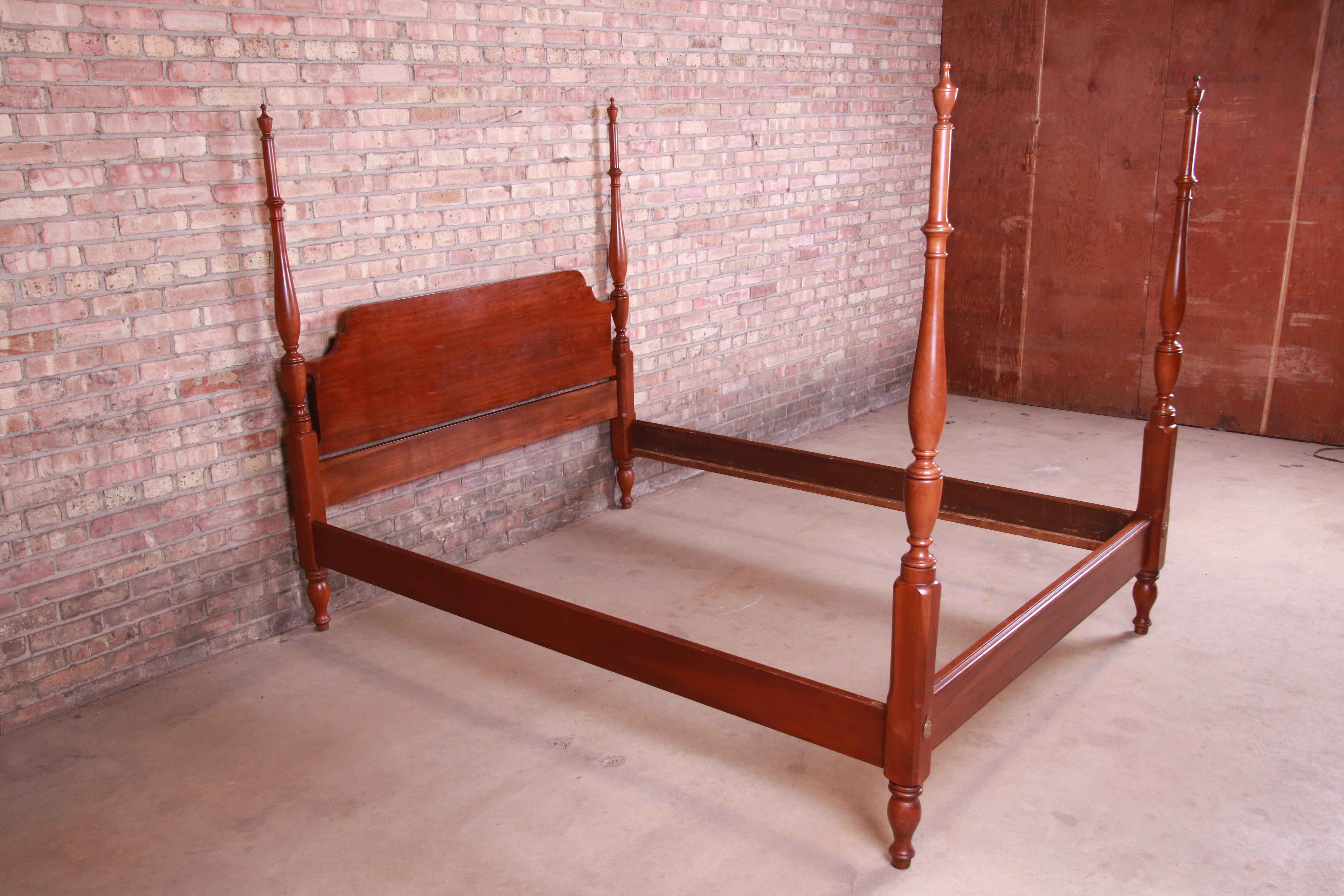20th Century Henkel Harris Chippendale Solid Cherrywood Four-Poster Queen Size Bed