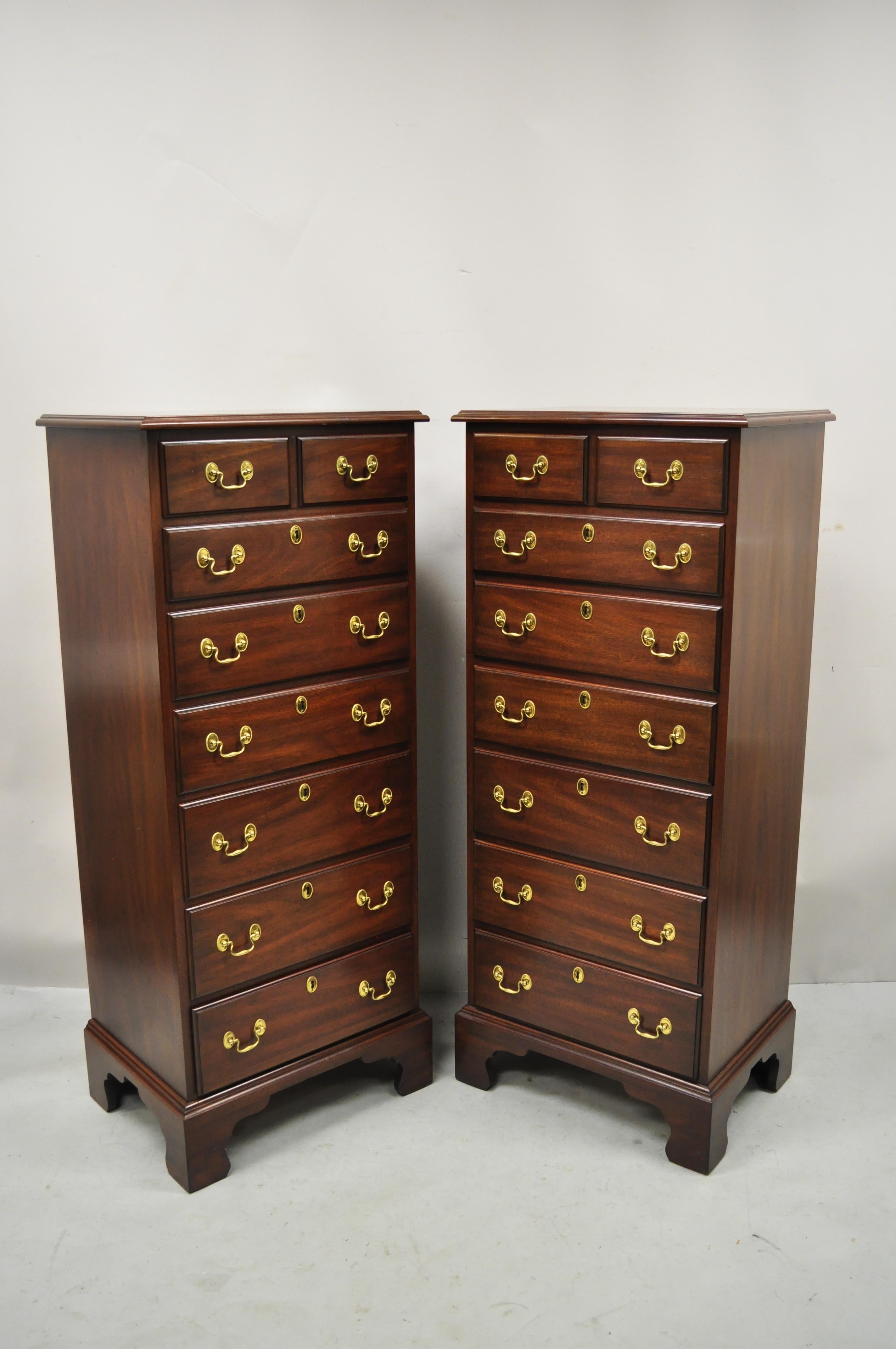 Henkel Harris Chippendale Solid Mahogany 7 Drawer Lingerie Tall Chest - a Pair 6