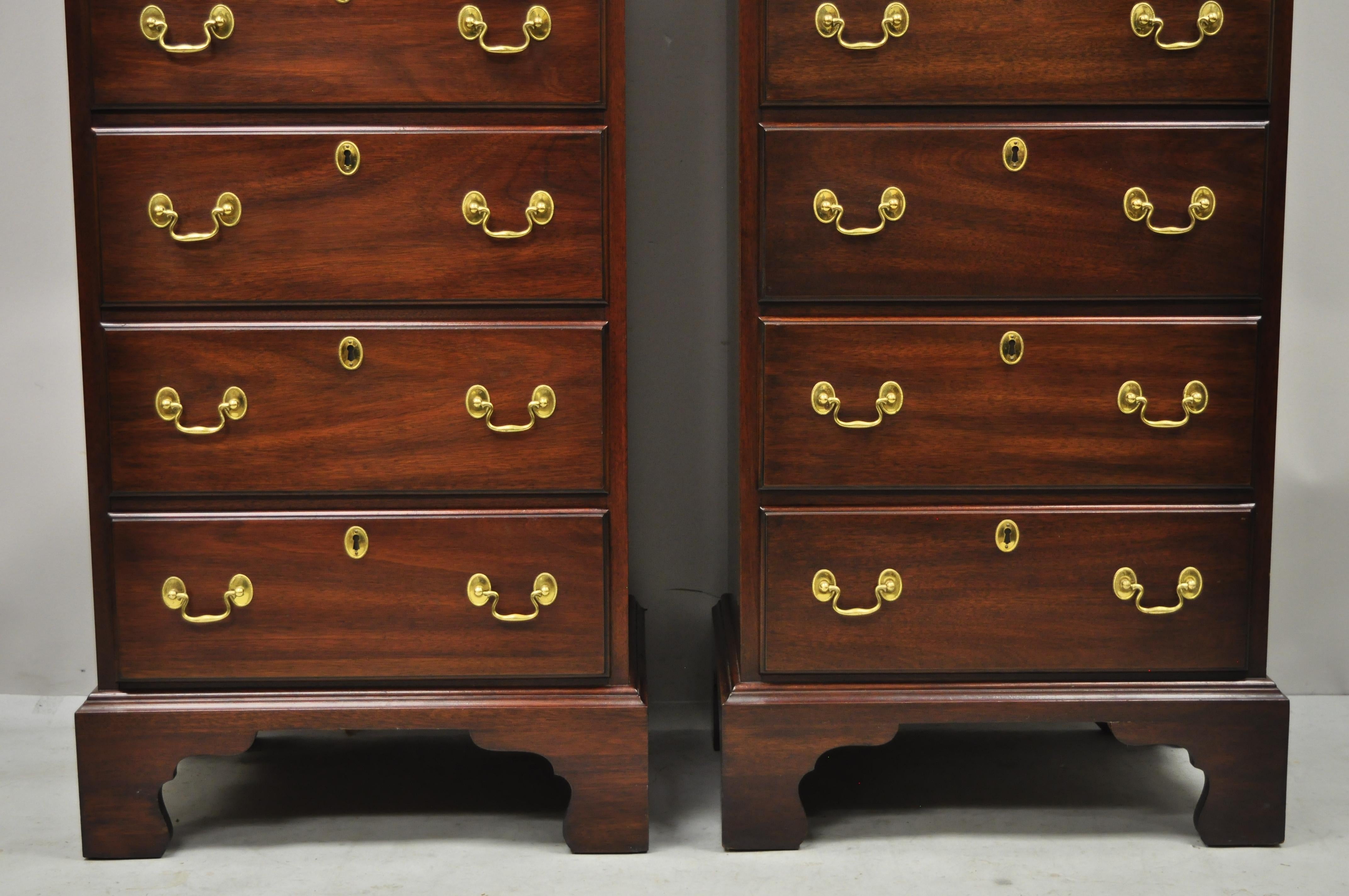 Henkel Harris Chippendale Solid Mahogany 7 Drawer lingerie tall chest - a Pair. Item features solid wood construction, beautiful wood grain, original label, 7 dovetailed drawers, solid brass hardware, quality American craftsmanship, great style and