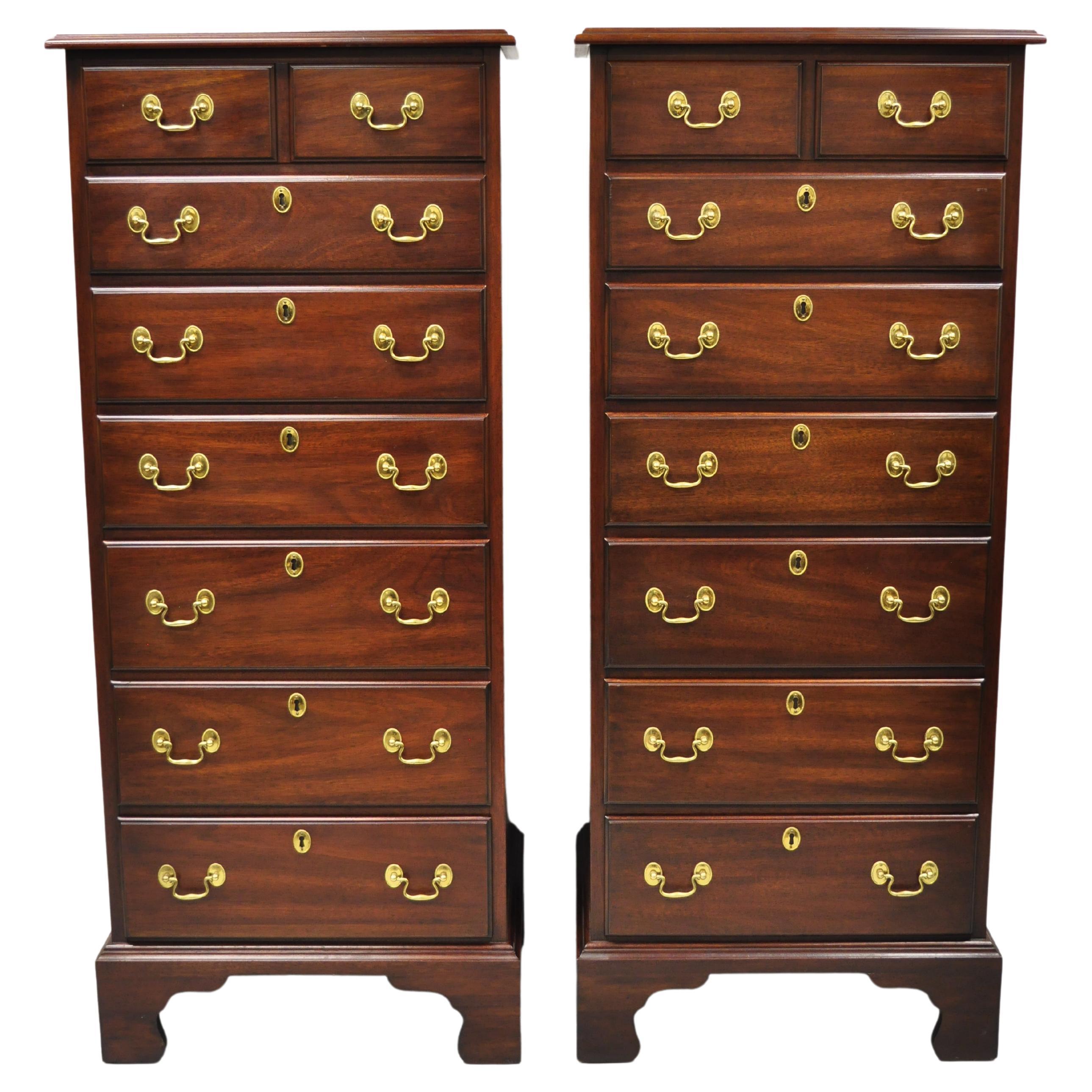 Henkel Harris Chippendale Solid Mahogany 7 Drawer Lingerie Tall Chest - a Pair