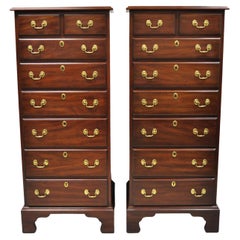 Henkel Harris Chippendale Solid Mahogany 7 Drawer Lingerie Tall Chest - a Pair