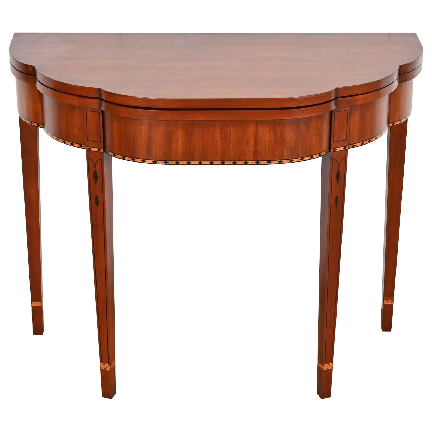 Henkel Harris Federal Inlaid Cherry Wood Flip Top Console Game Table