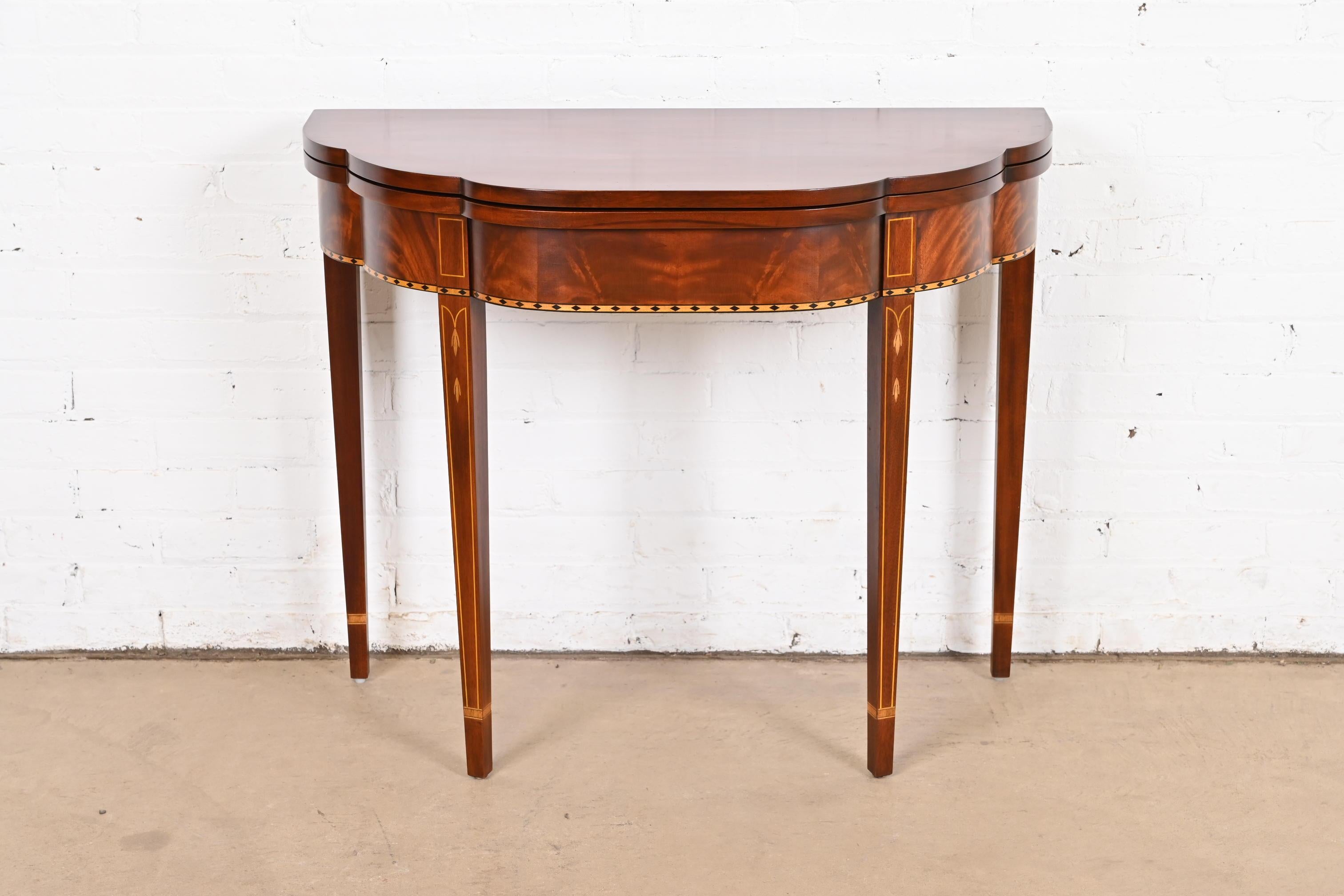 American Henkel Harris Federal Inlaid Mahogany Flip Top Console Game Table