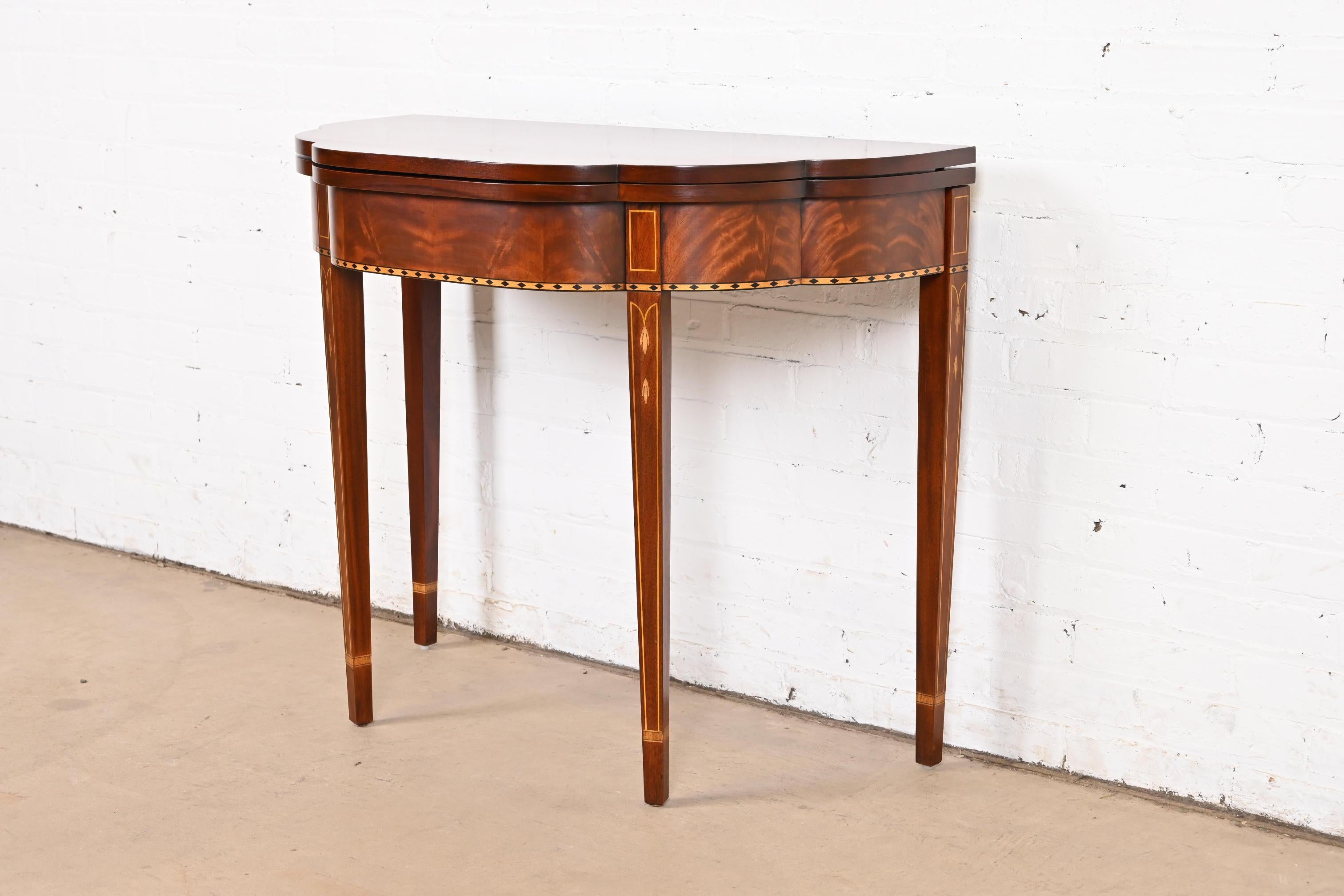 Henkel Harris Federal Inlaid Mahogany Flip Top Console Game Table In Good Condition In South Bend, IN