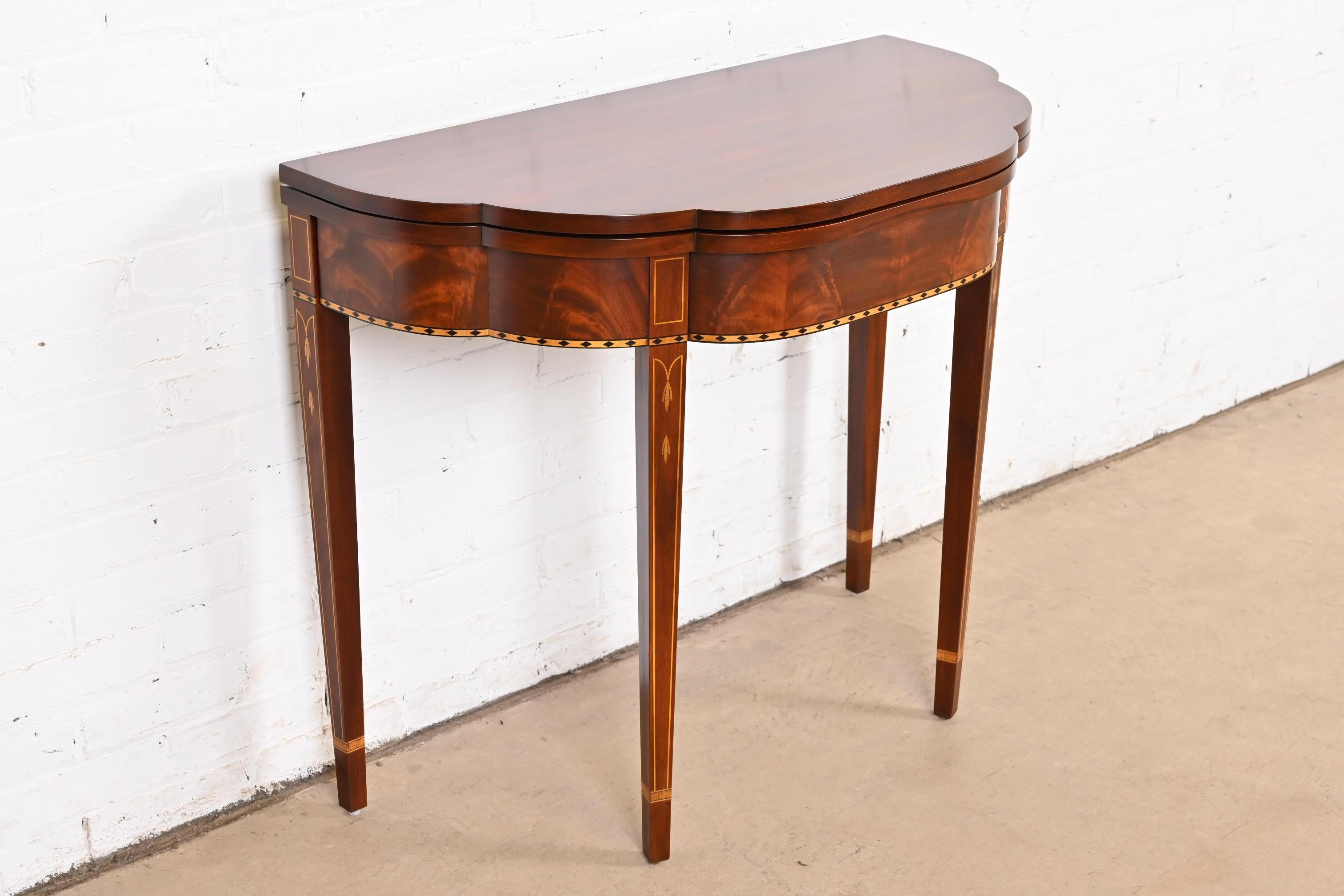 20th Century Henkel Harris Federal Inlaid Mahogany Flip Top Console Game Table