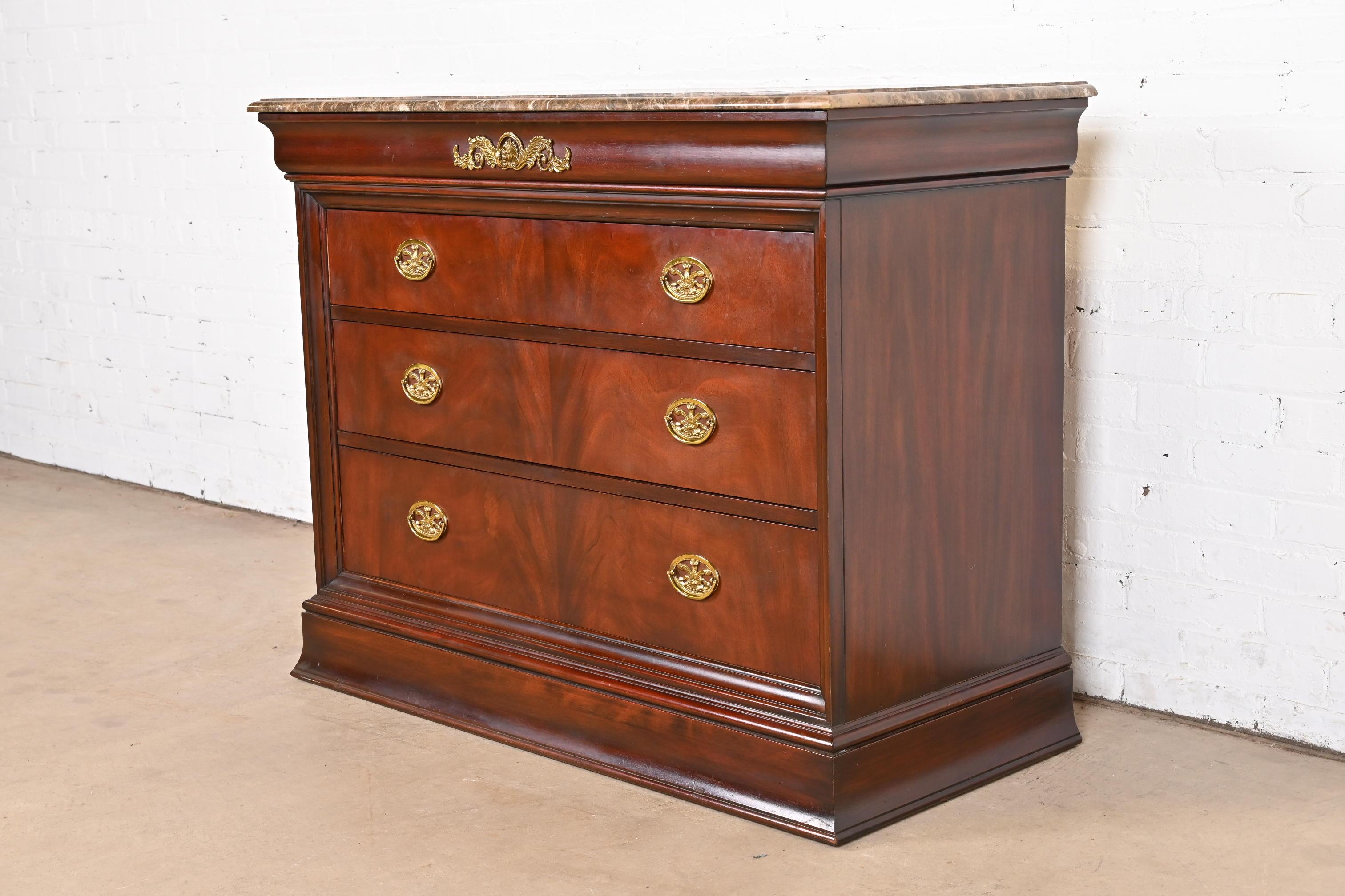 American Henkel Harris French Empire Louis Philippe Flame Mahogany Marble Top Dresser For Sale