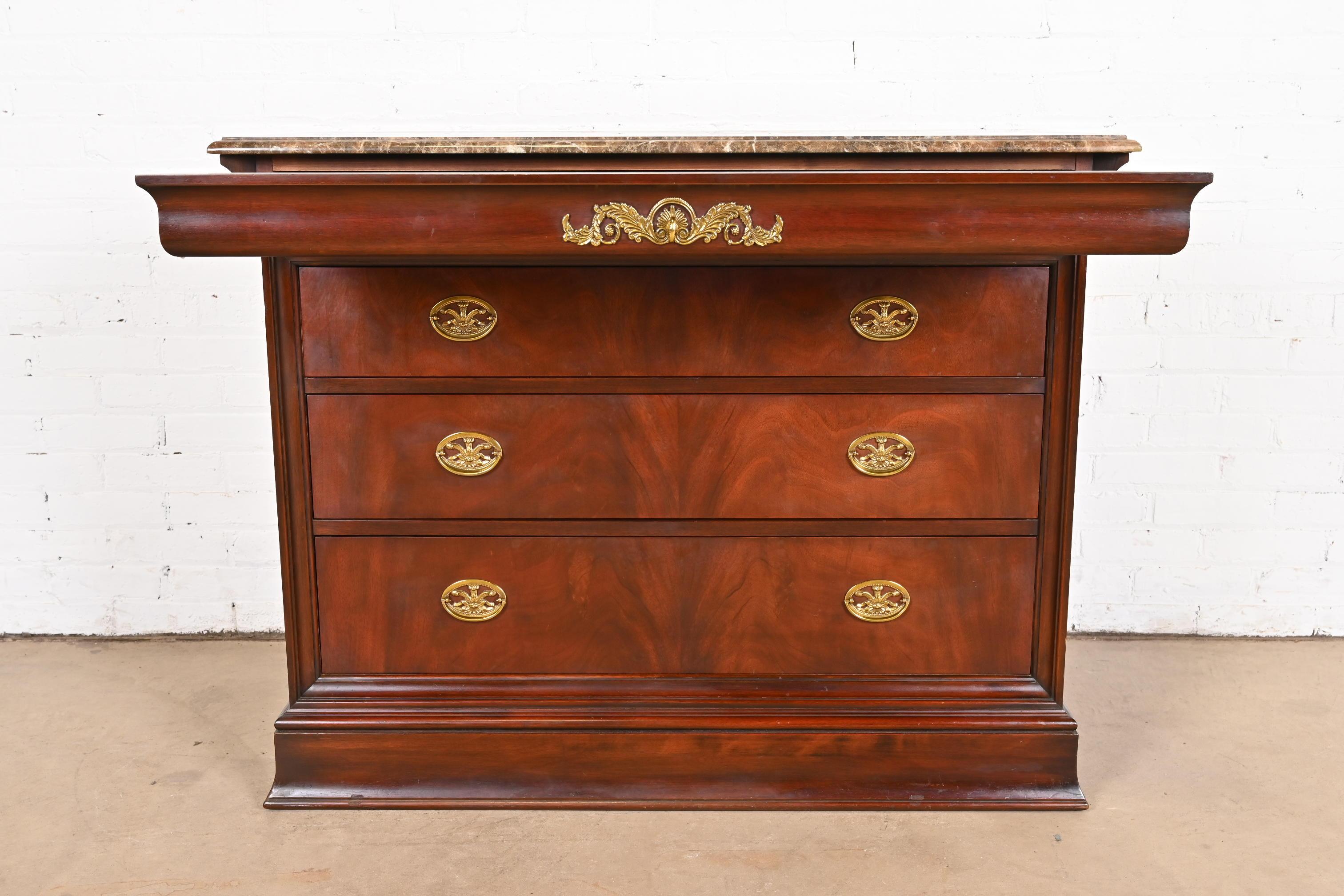 Henkel Harris French Empire Louis Philippe Flame Mahogany Marble Top Dresser For Sale 2