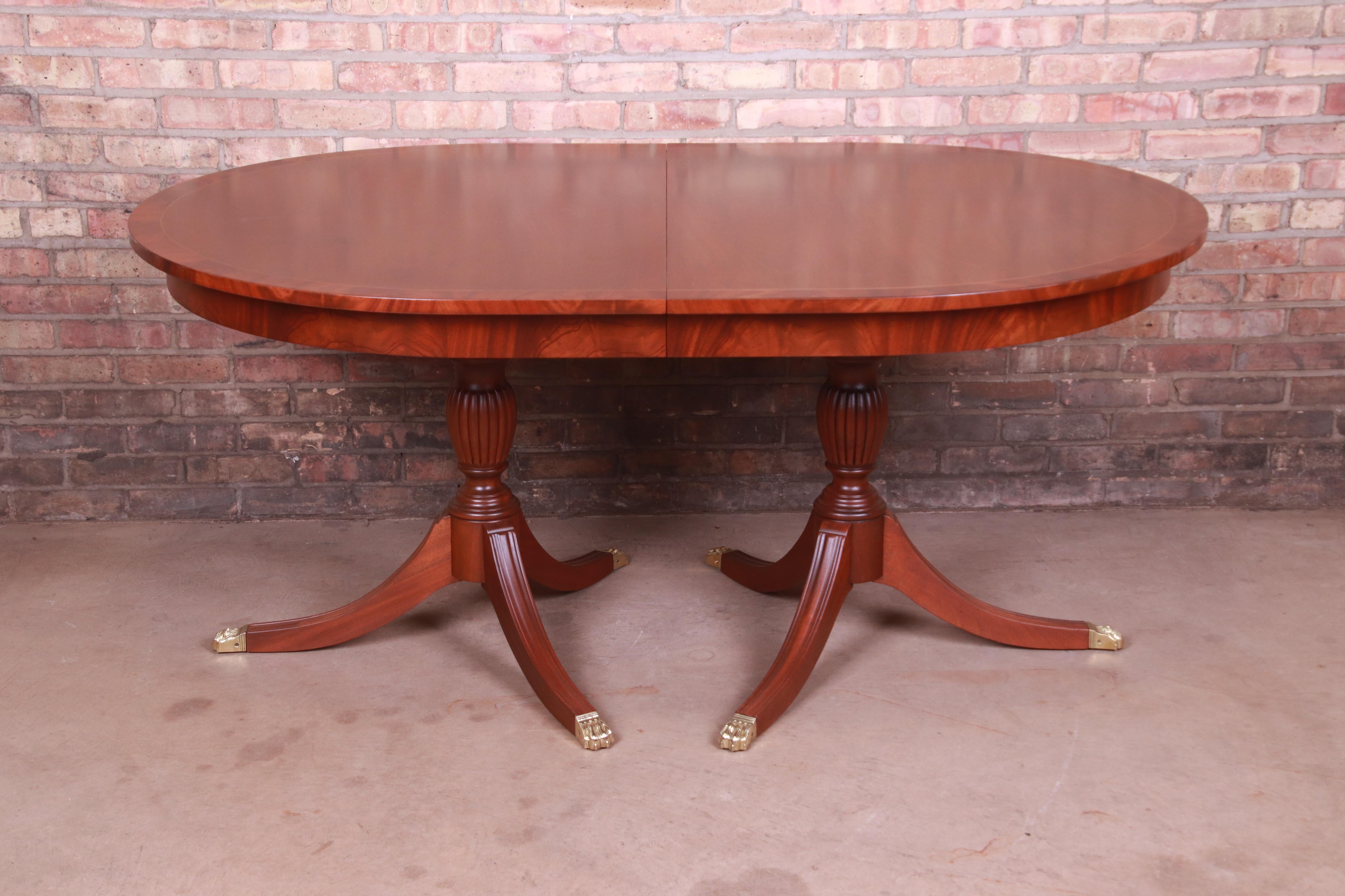 Henkel Harris Georgian Banded Mahogany Double Pedestal Dining Table, Refinished 4