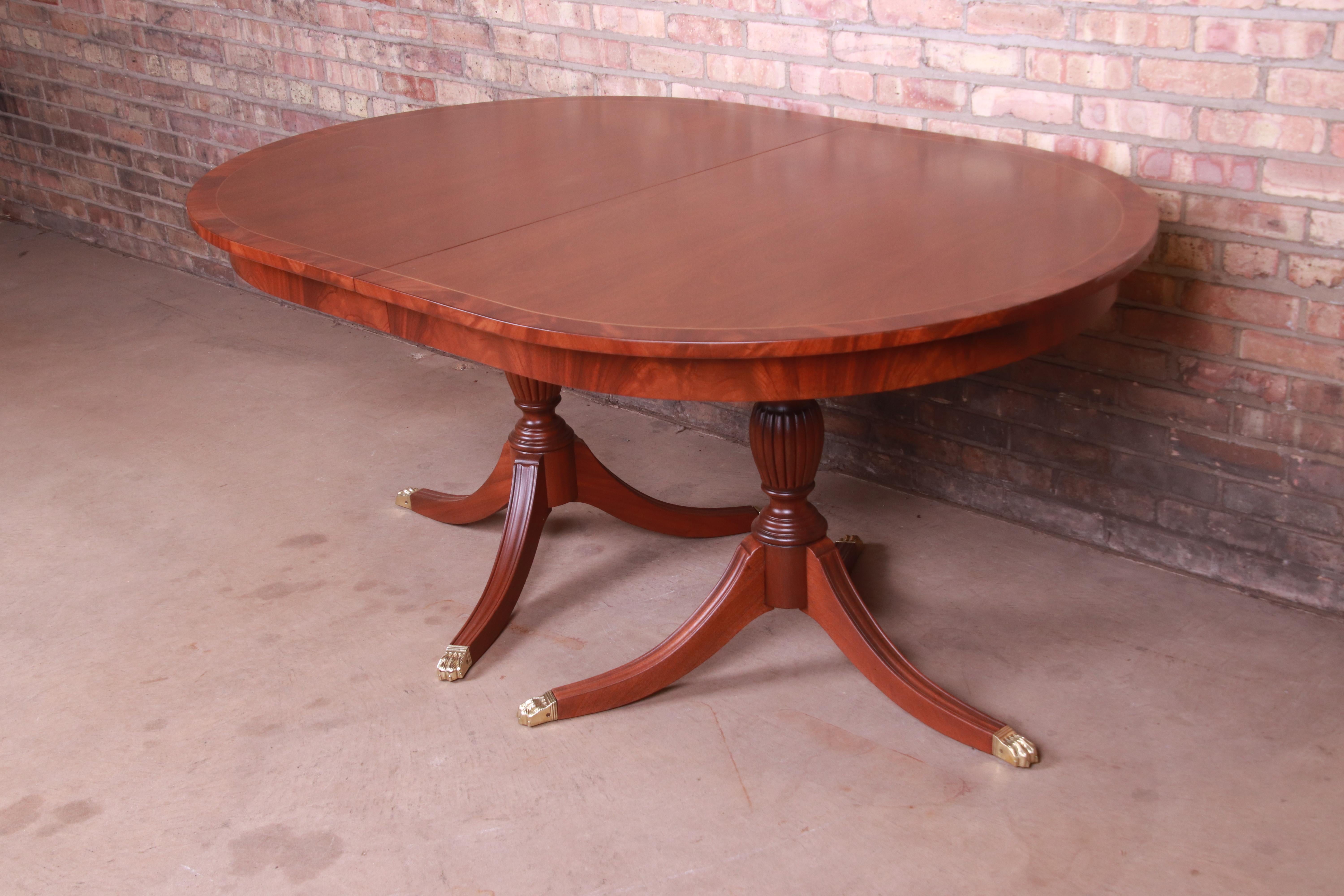 Henkel Harris Georgian Banded Mahogany Double Pedestal Dining Table, Refinished 6