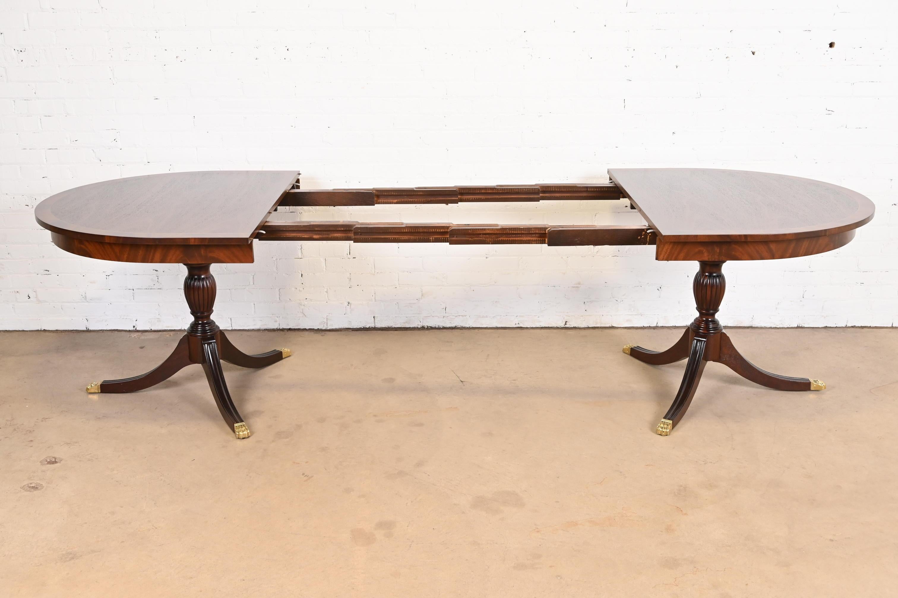 Henkel Harris Georgian Banded Mahogany Double Pedestal Dining Table, Refinished 5