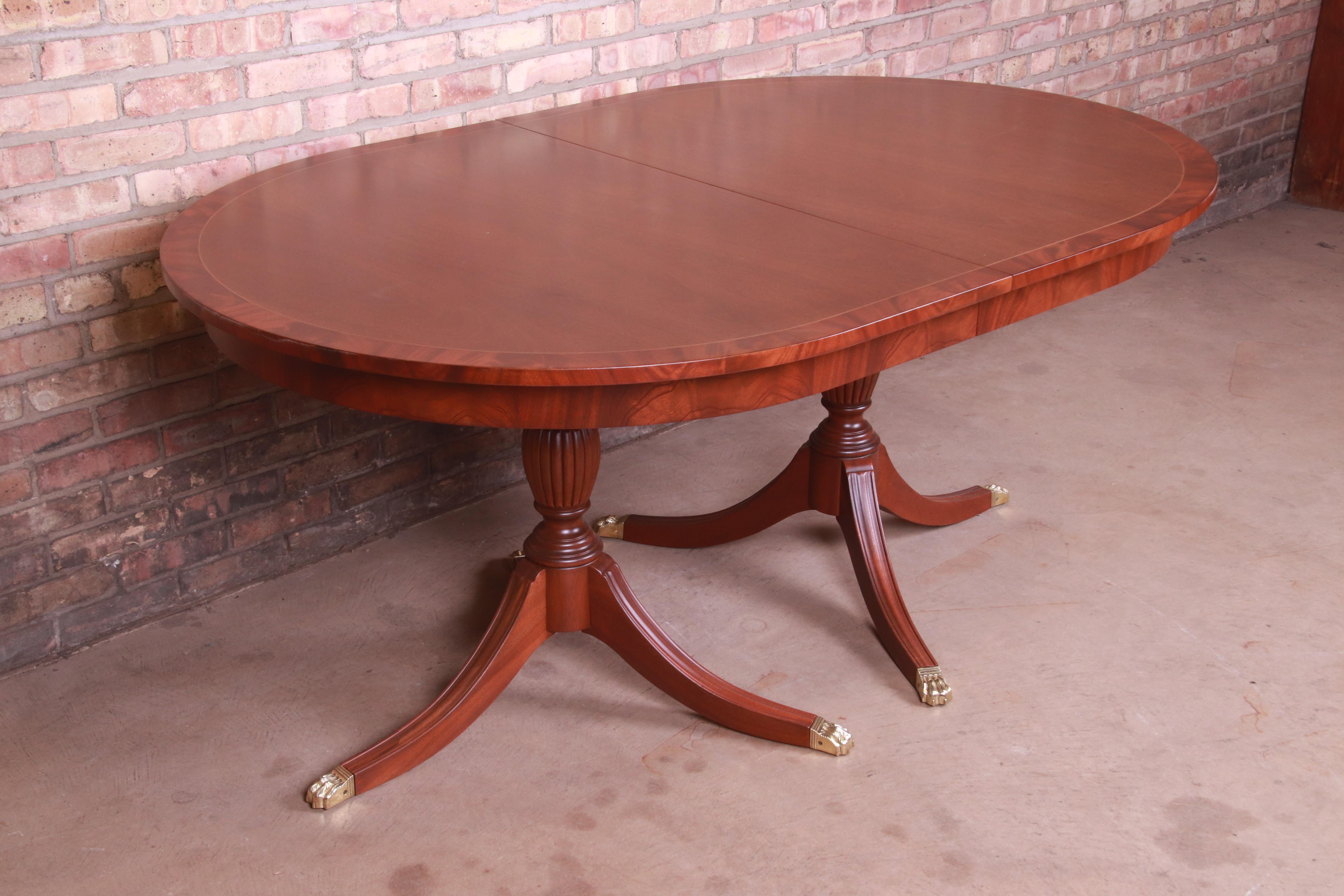 Henkel Harris Georgian Banded Mahogany Double Pedestal Dining Table, Refinished 8