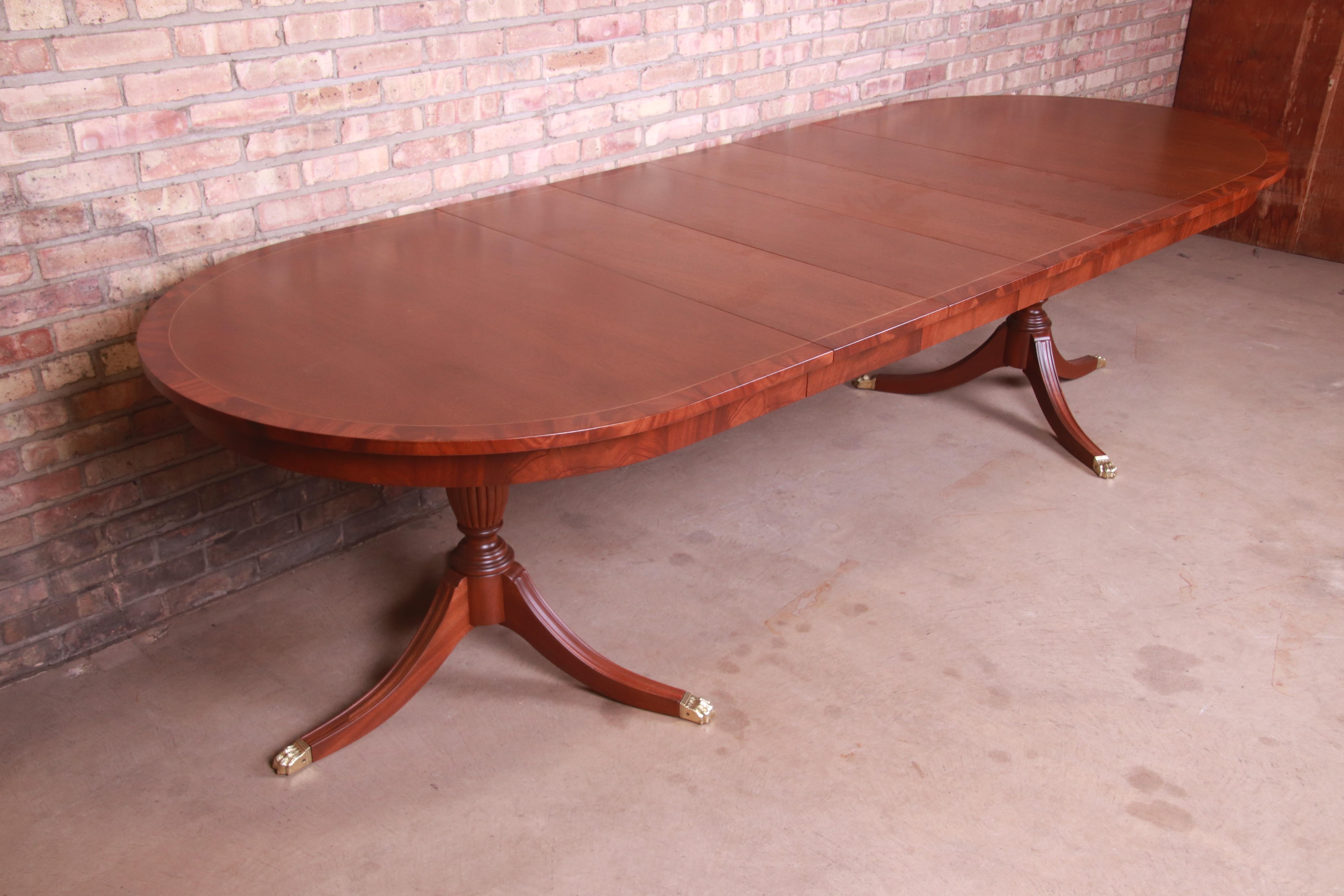 Late 20th Century Henkel Harris Georgian Banded Mahogany Double Pedestal Dining Table, Refinished