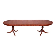 Henkel Harris Georgian Banded Mahogany Double Pedestal Dining Table, Refinished