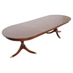 Henkel Harris Georgian Banded Mahogany Double Pedestal Dining Table, Refinished